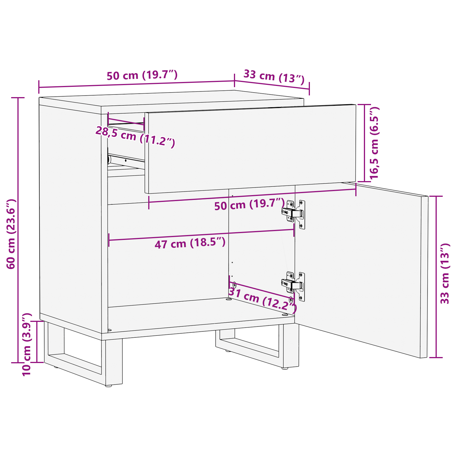 Nattbord 50x33x60 cm – Massivt Mangotre