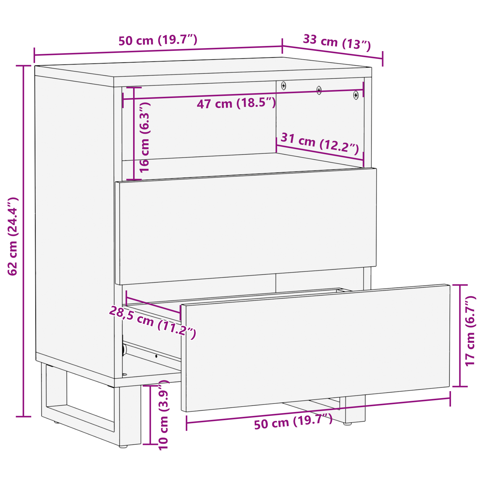 Nattbord 50x33x60 cm Massivt Tre Mango