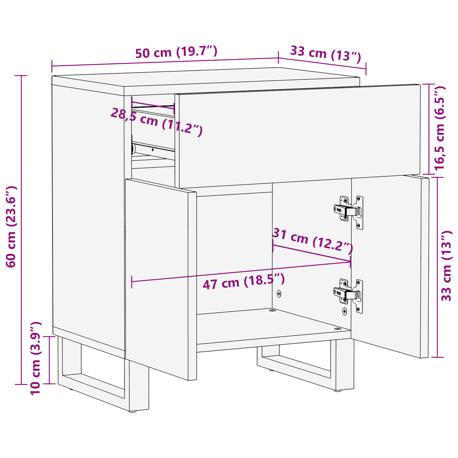 nattbord 50x33x60 cm Solid mangotre