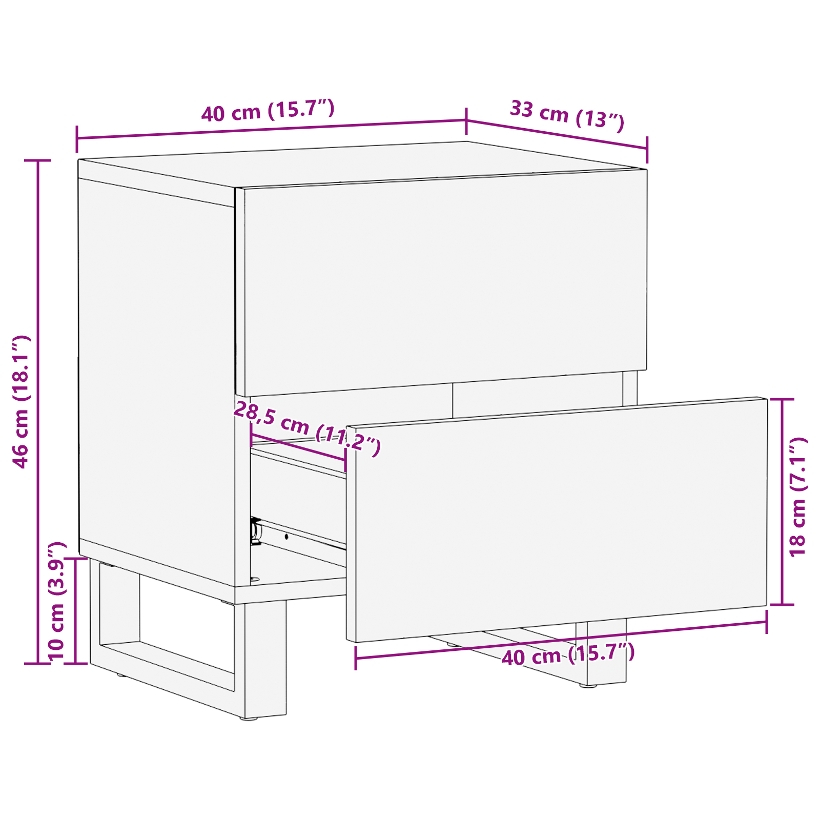 Nattbord med skuff 2 pcs Valnøtt 40 x 33.5 x 46 cm