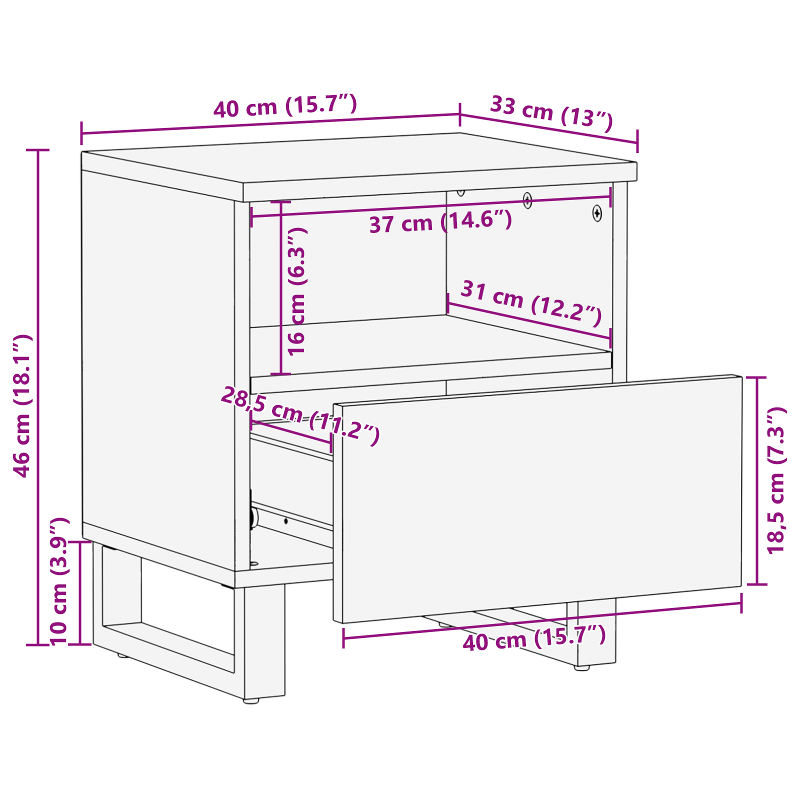 Nattbord med skuff 2 pcs Hvit og svart 40 x 33 x 46 cm