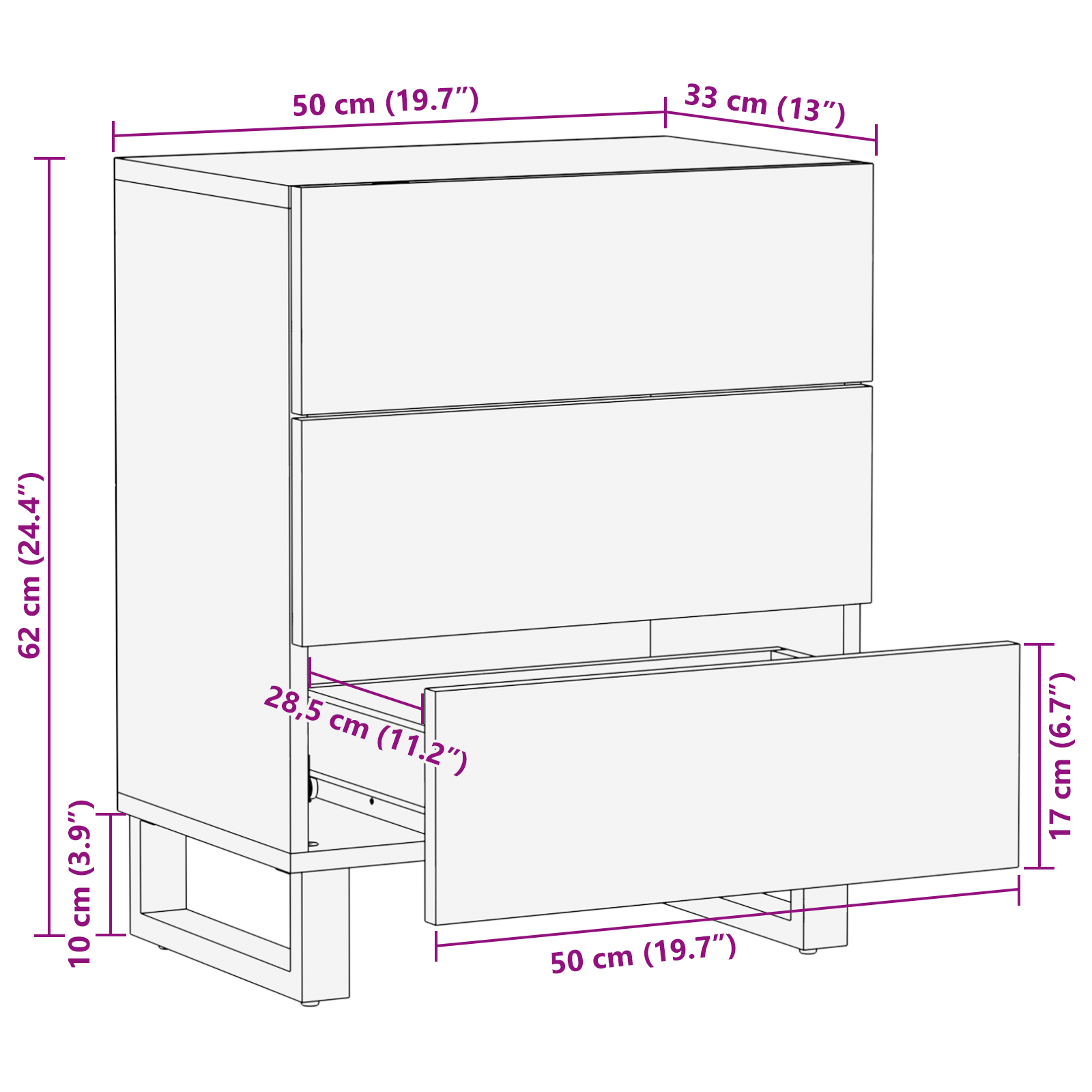 Nattbord 50x33x60 cm Solid Mangotre og Ingeniørtre