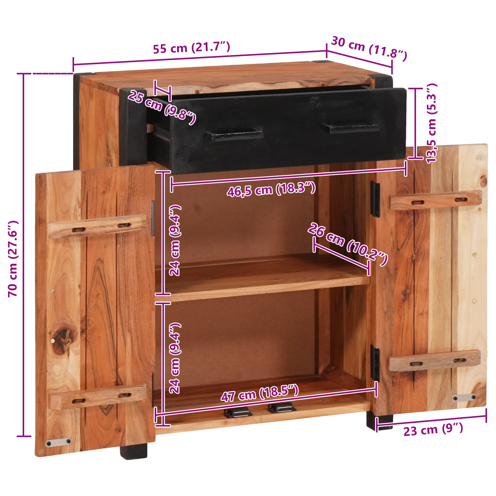 Buffeter og sideboards Brun 55 x 30 x 75 cm heltre akasie