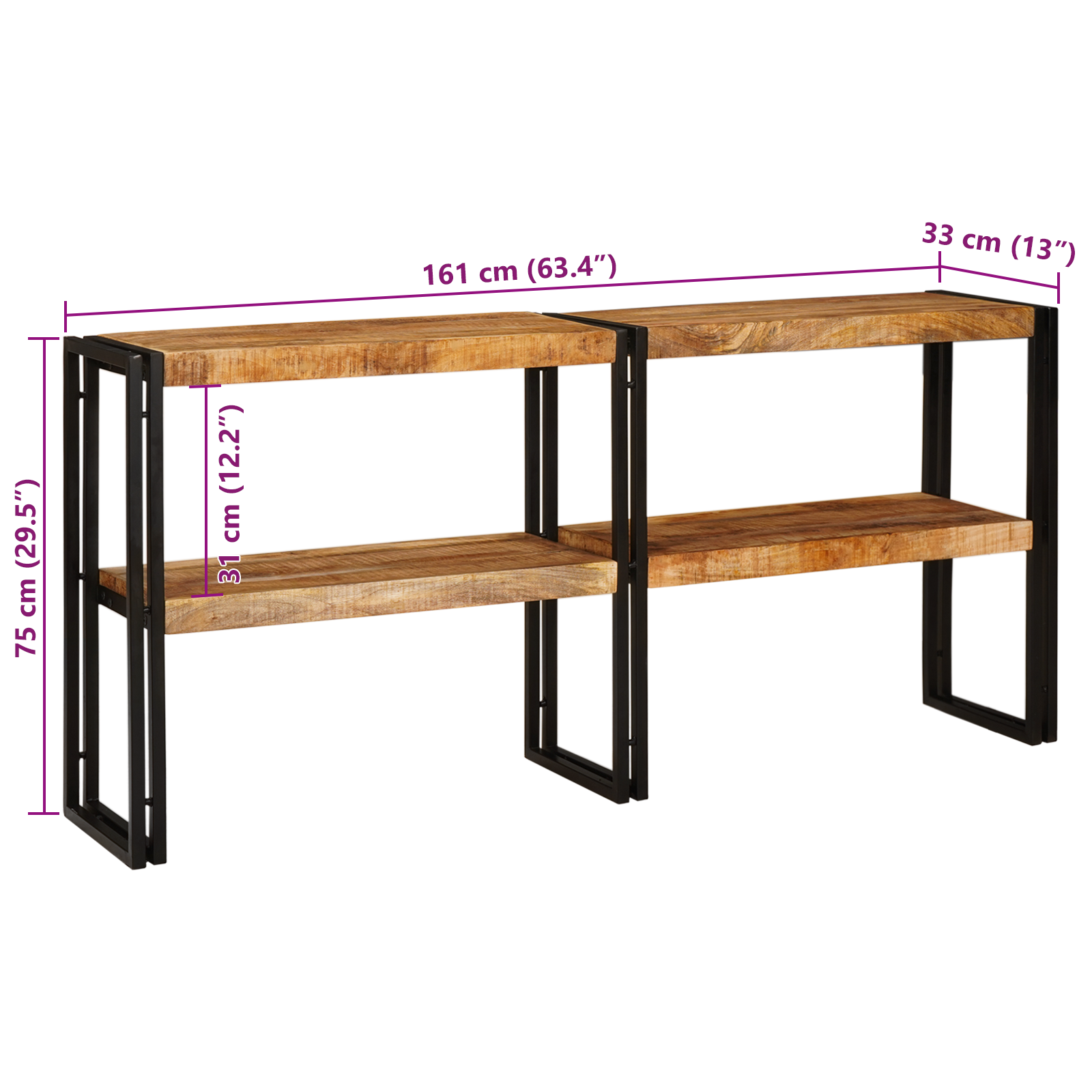 Konsollbord 160x33x75 cm Solid Ruft Tre Mango