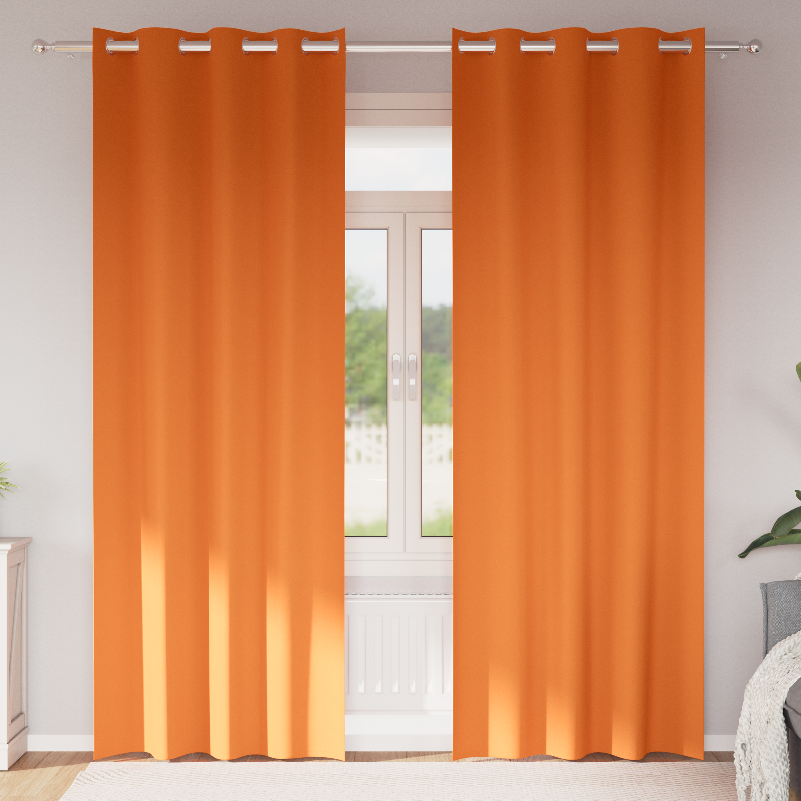 Gardiner med gardiner 2 pcs Lys oransje 225 x 140 cm Polyester