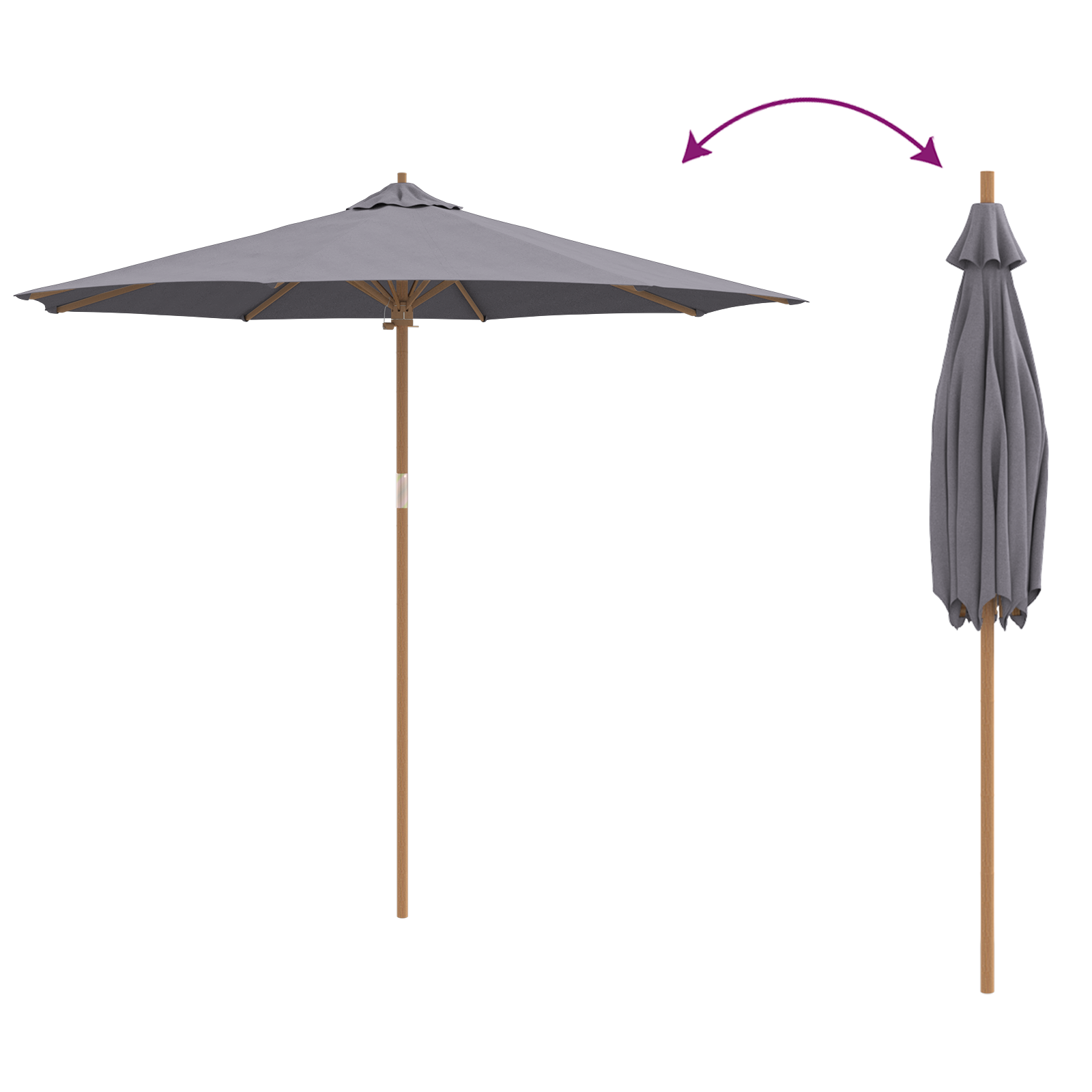 Hageparasol - Mørk grå, 270x260 cm, Bambus
