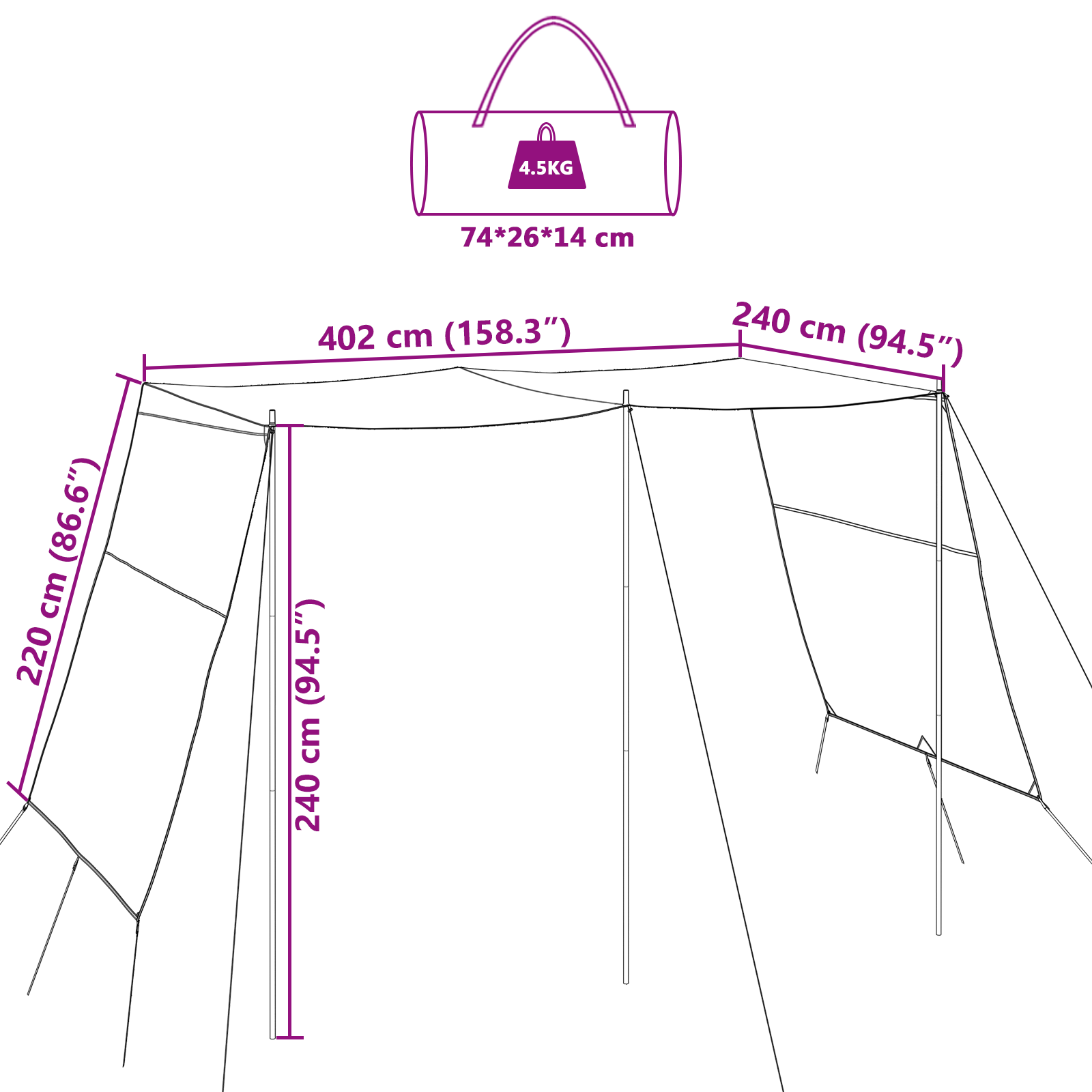 Vannavvisende Tarp 302 x 240 x 240 cm