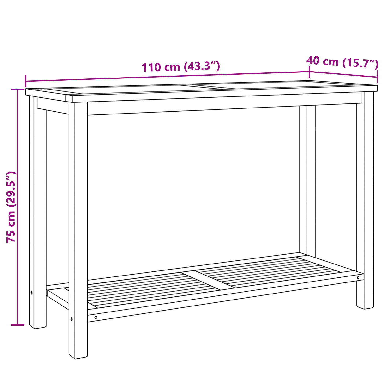 Konsollbord Brun 110 x 40 x 45 cm Solid teaktre