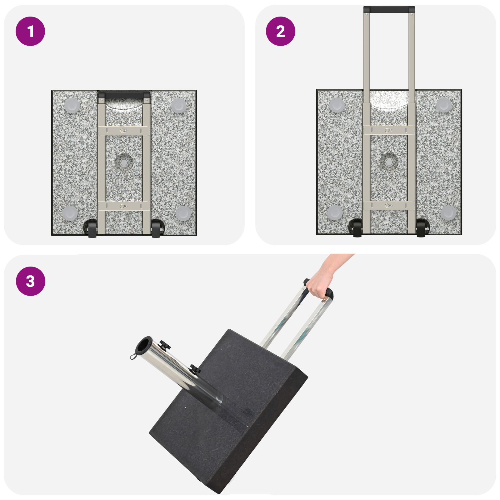 Parasollbase med hjul og håndtak Svart granitt 29 kg Firkantet