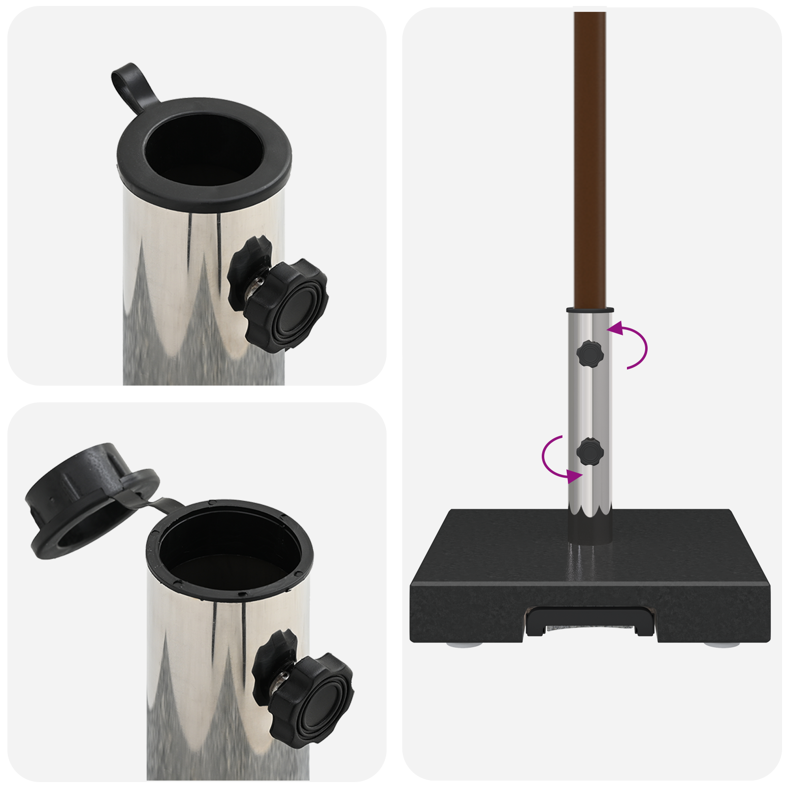 Parasollbase med hjul og håndtak Svart granitt 29 kg Firkantet