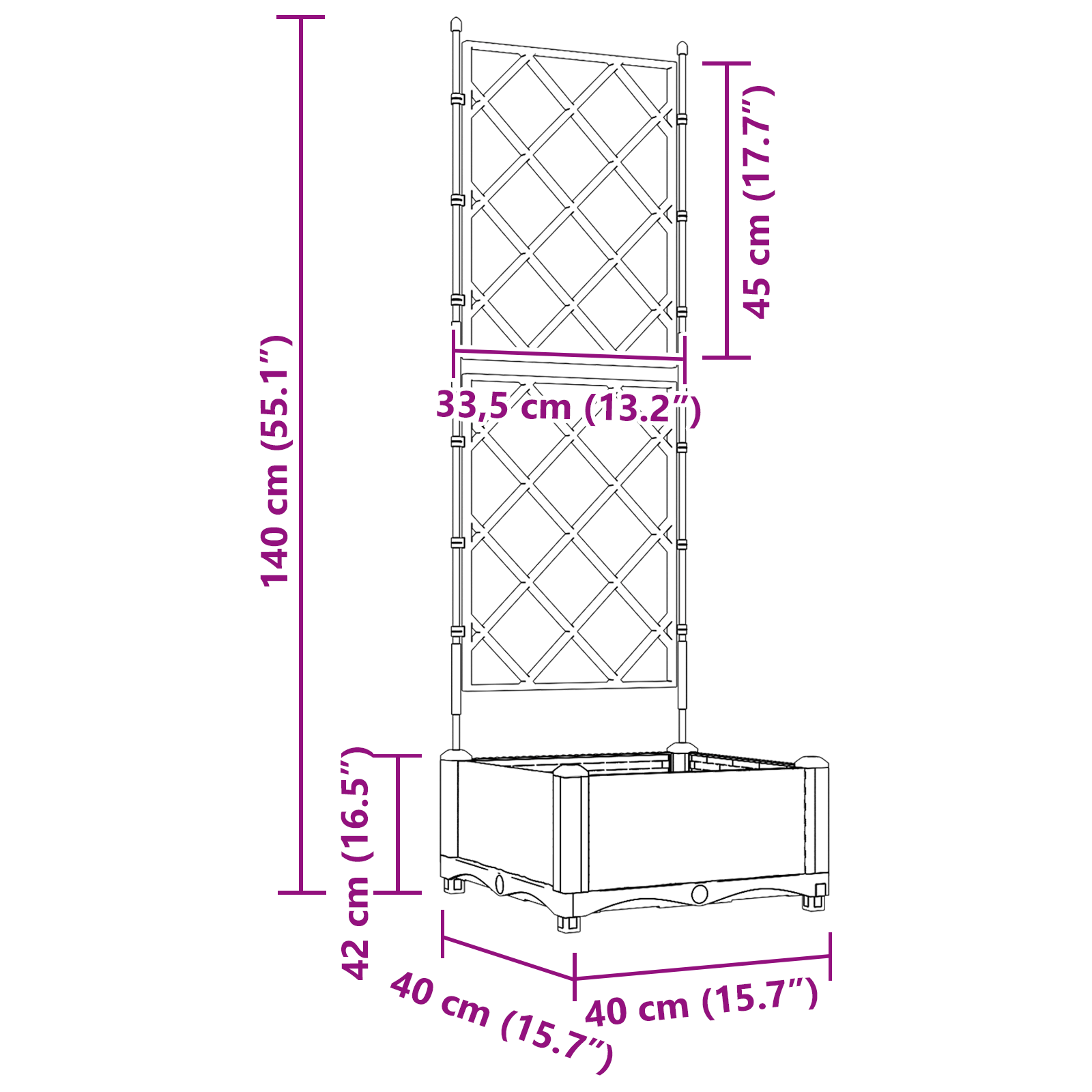 Hagepotte med klatrestativ Grå 40 x 40 x 125.5 cm PP