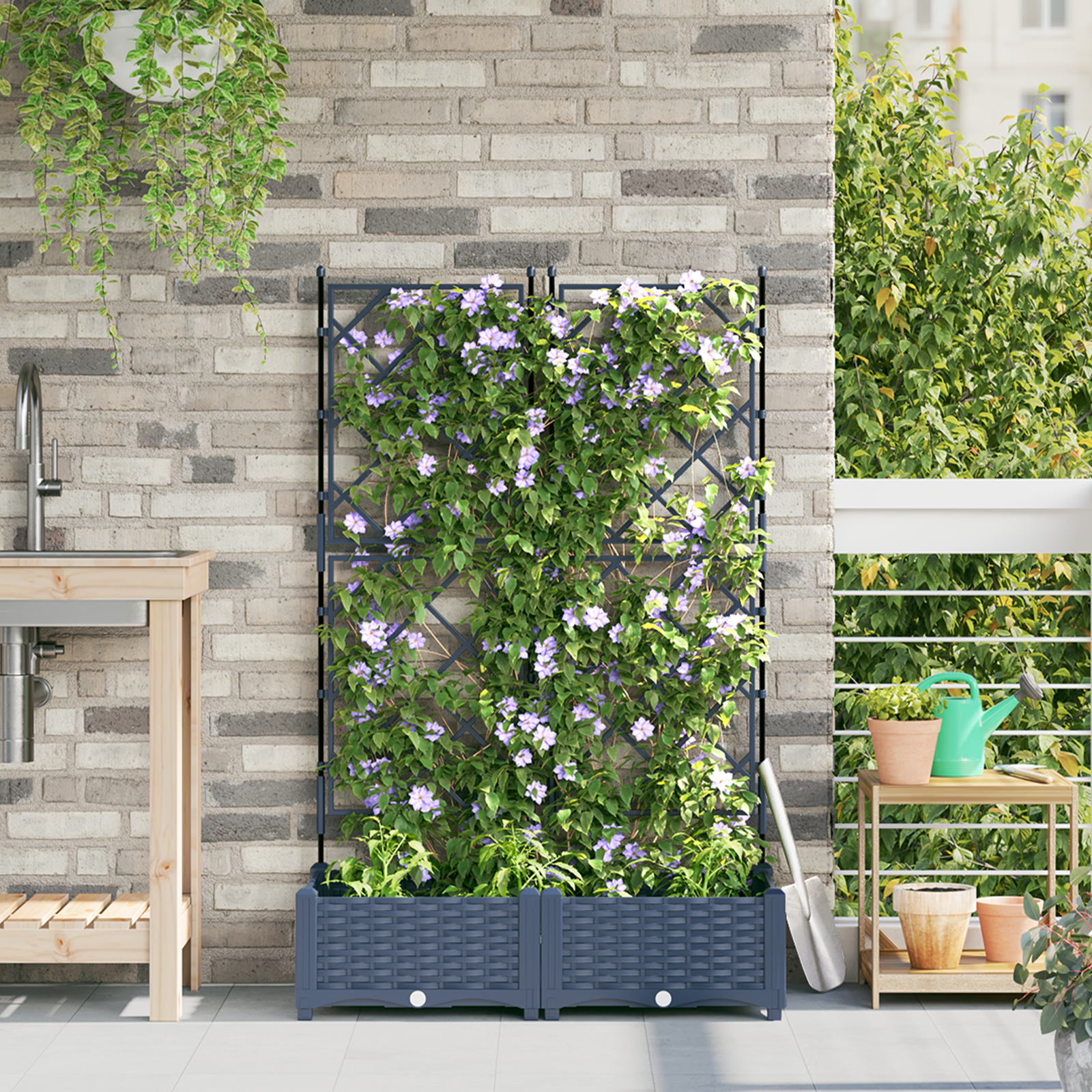 Hagepotte med klatrestativ 2 pcs Grå 80 x 40 x 125.5 cm PP