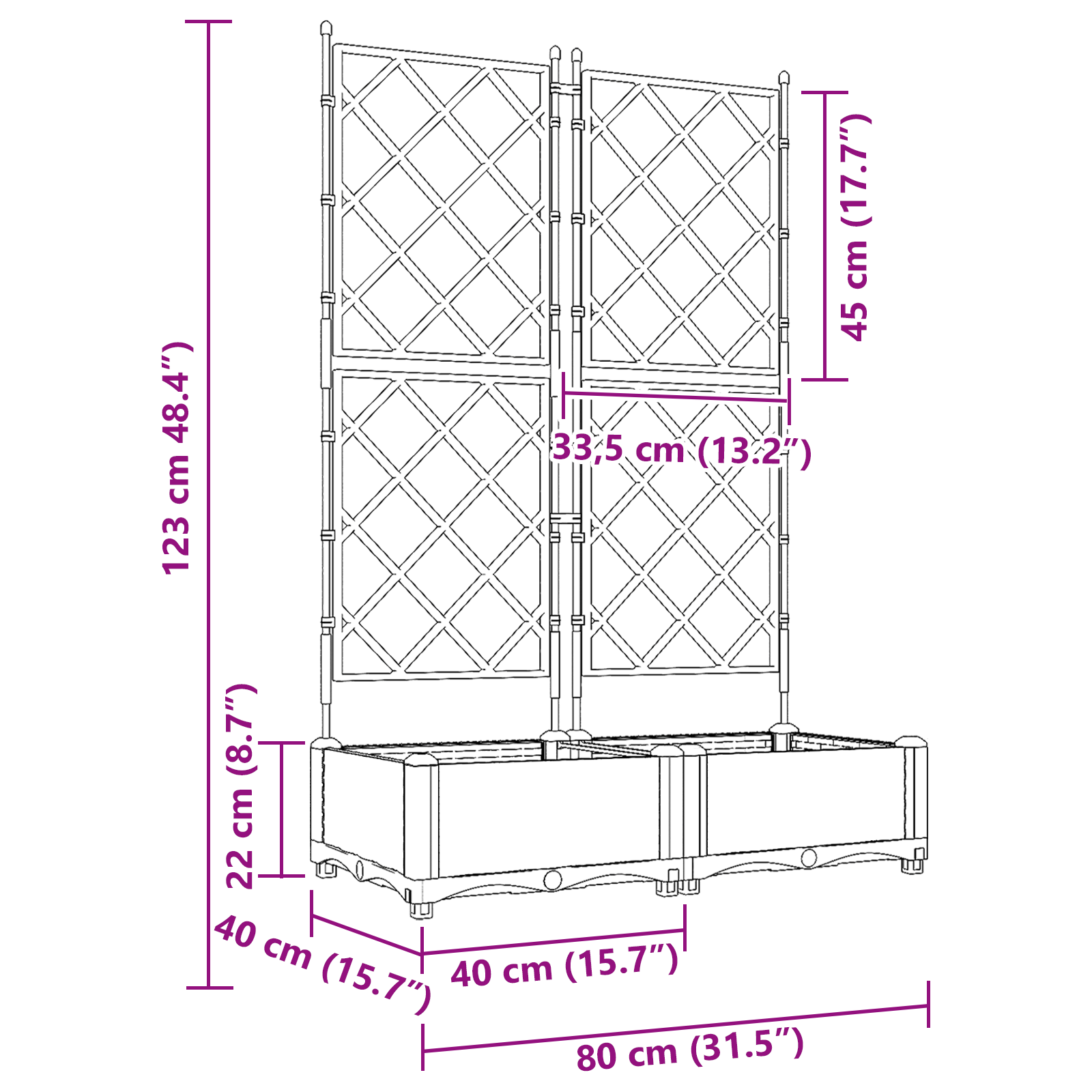 Hagepotte med klatrestativ 2 pcs Grå 80 x 40 x 125.5 cm PP