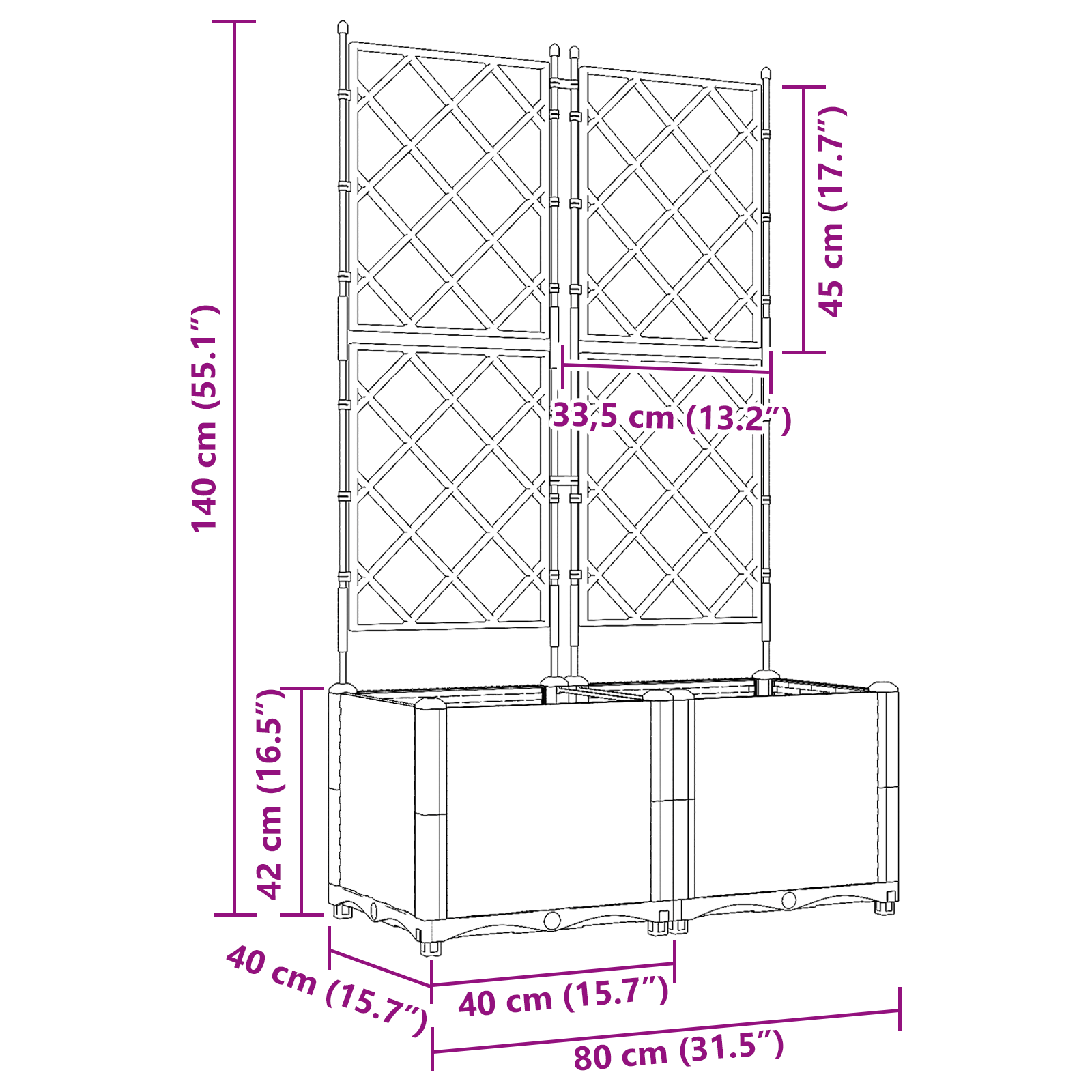Hagepotte med klatrestativ 2 pcs Grå 80 x 40 x 143 cm PP