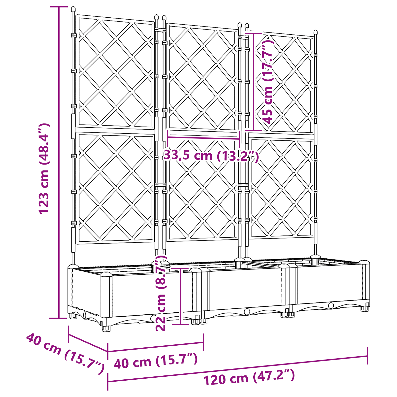Hagepotte med klatrestativ 3 pcs Grå 120 x 40 x 125.5 cm PP