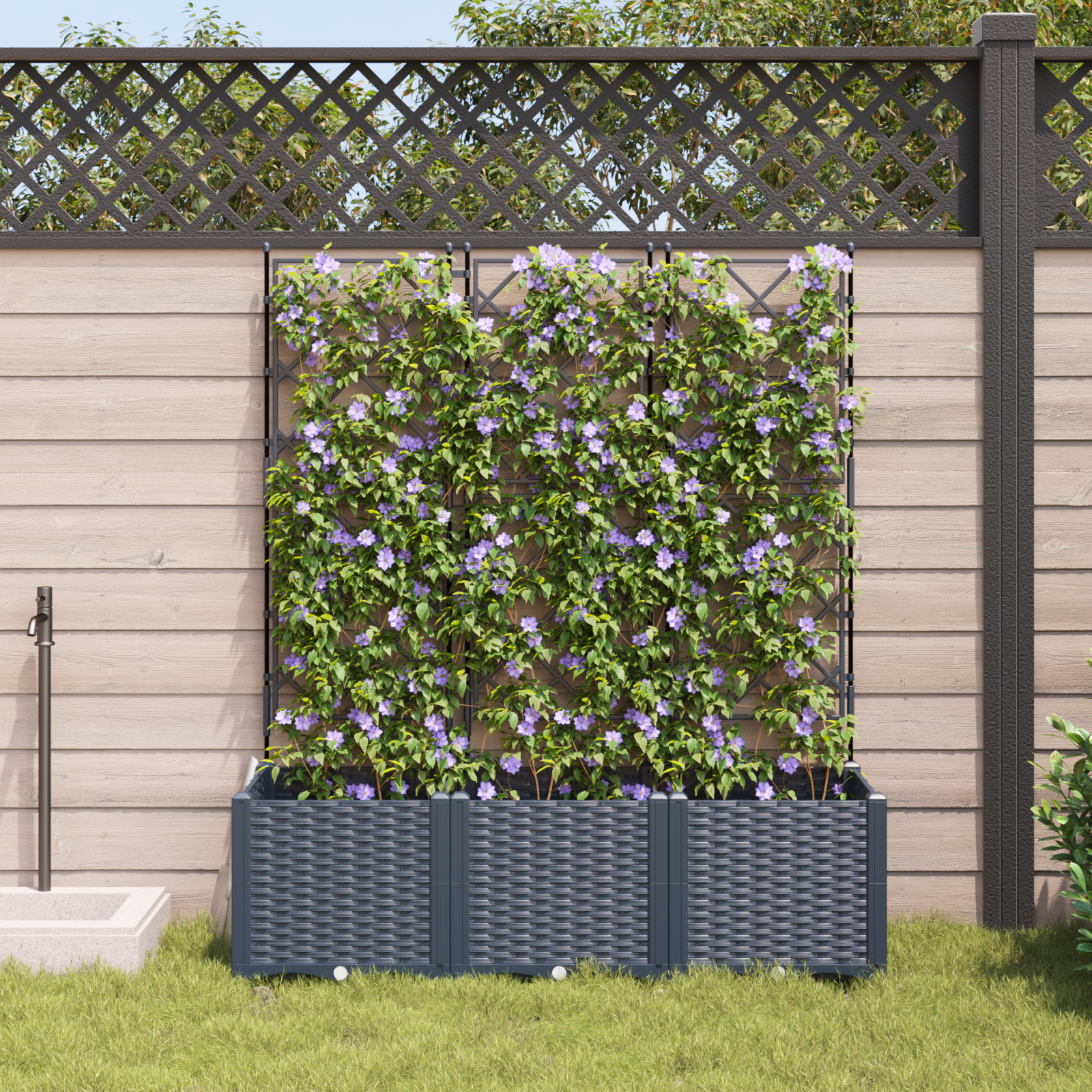 Hagepotte med klatrestativ 3 pcs Grå 120 x 40 x 143 cm PP