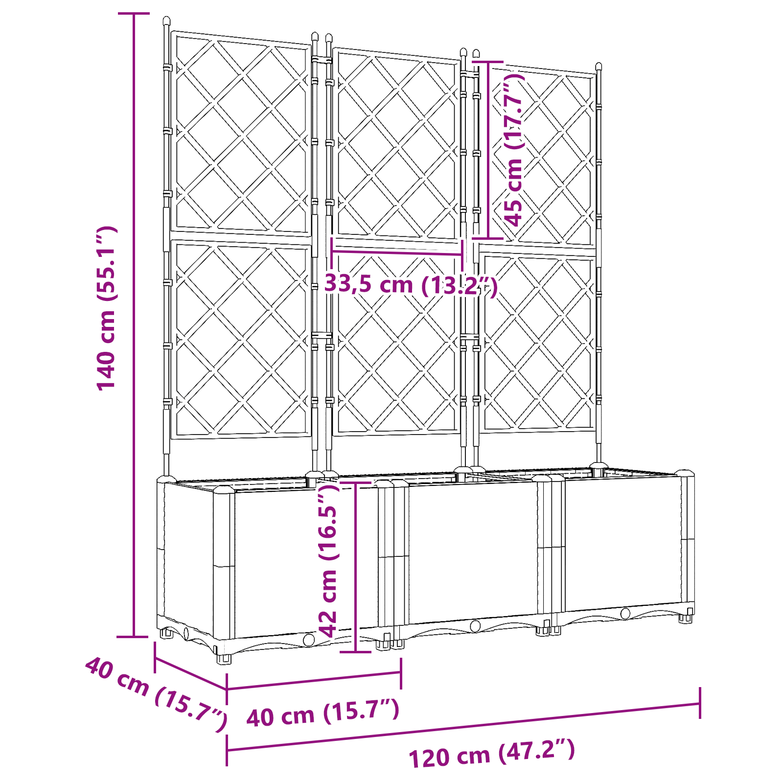 Hagepotte med klatrestativ 3 pcs Grå 120 x 40 x 143 cm PP