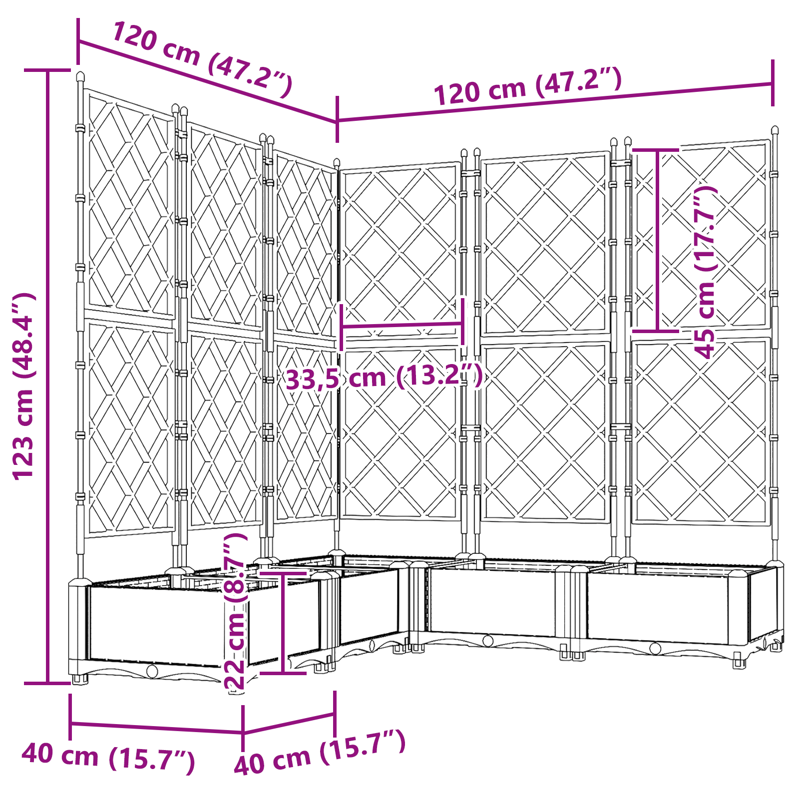 Hagepotte med klatrestativ 5 pcs Grå 120 x 120 x 125.5 cm PP