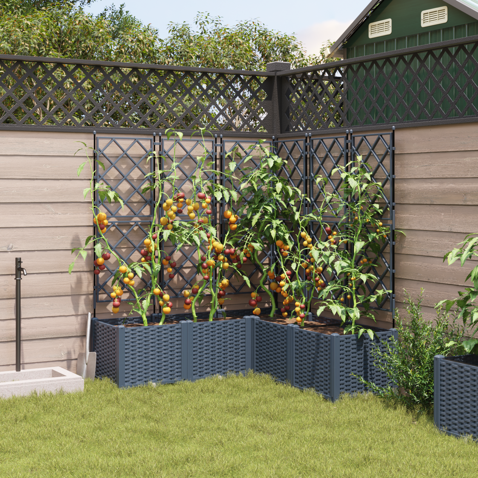 Hagepotte med klatrestativ 5 pcs Grå 120 x 120 x 143 cm PP