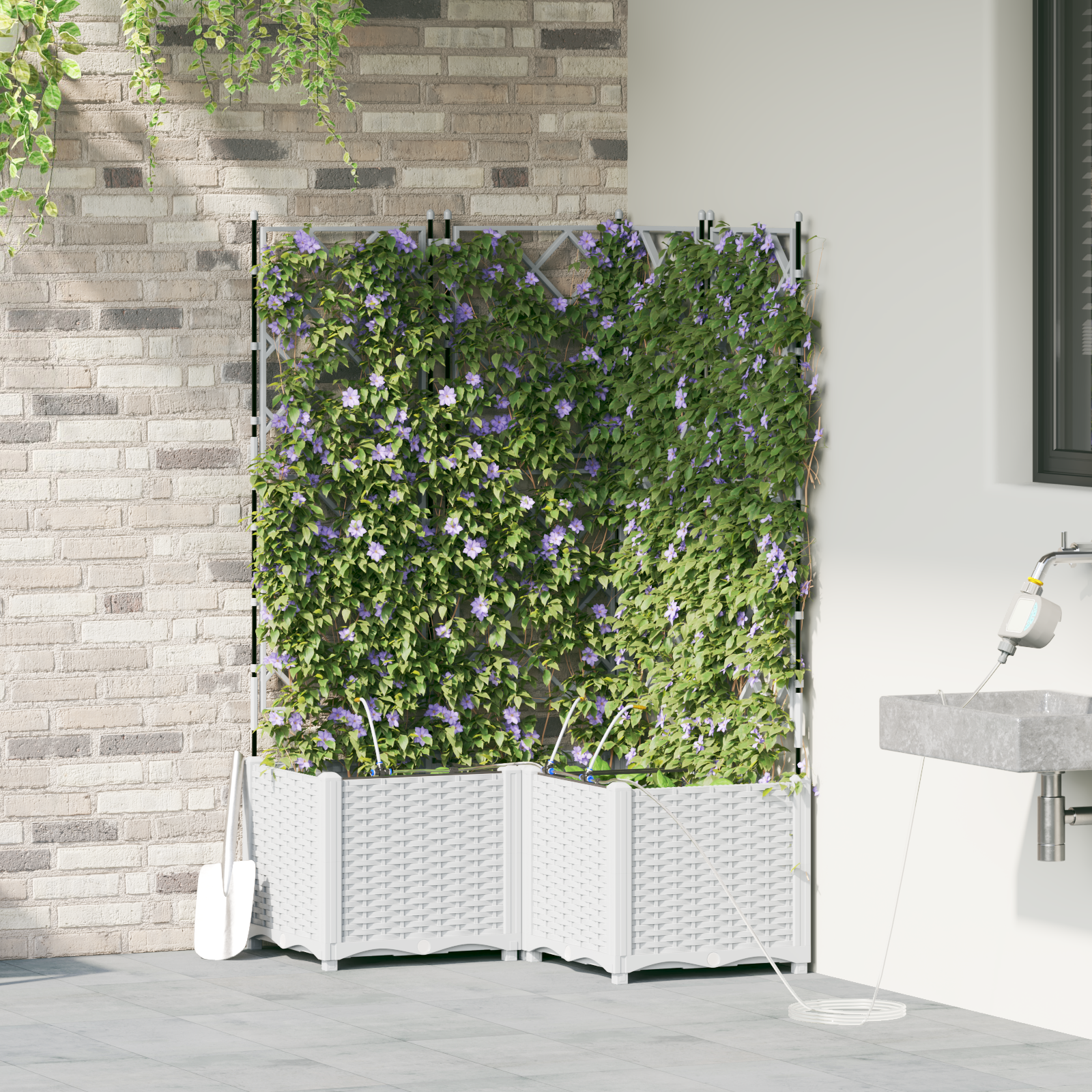 Hageplantere med Vanningssystem 3 stk Hvit