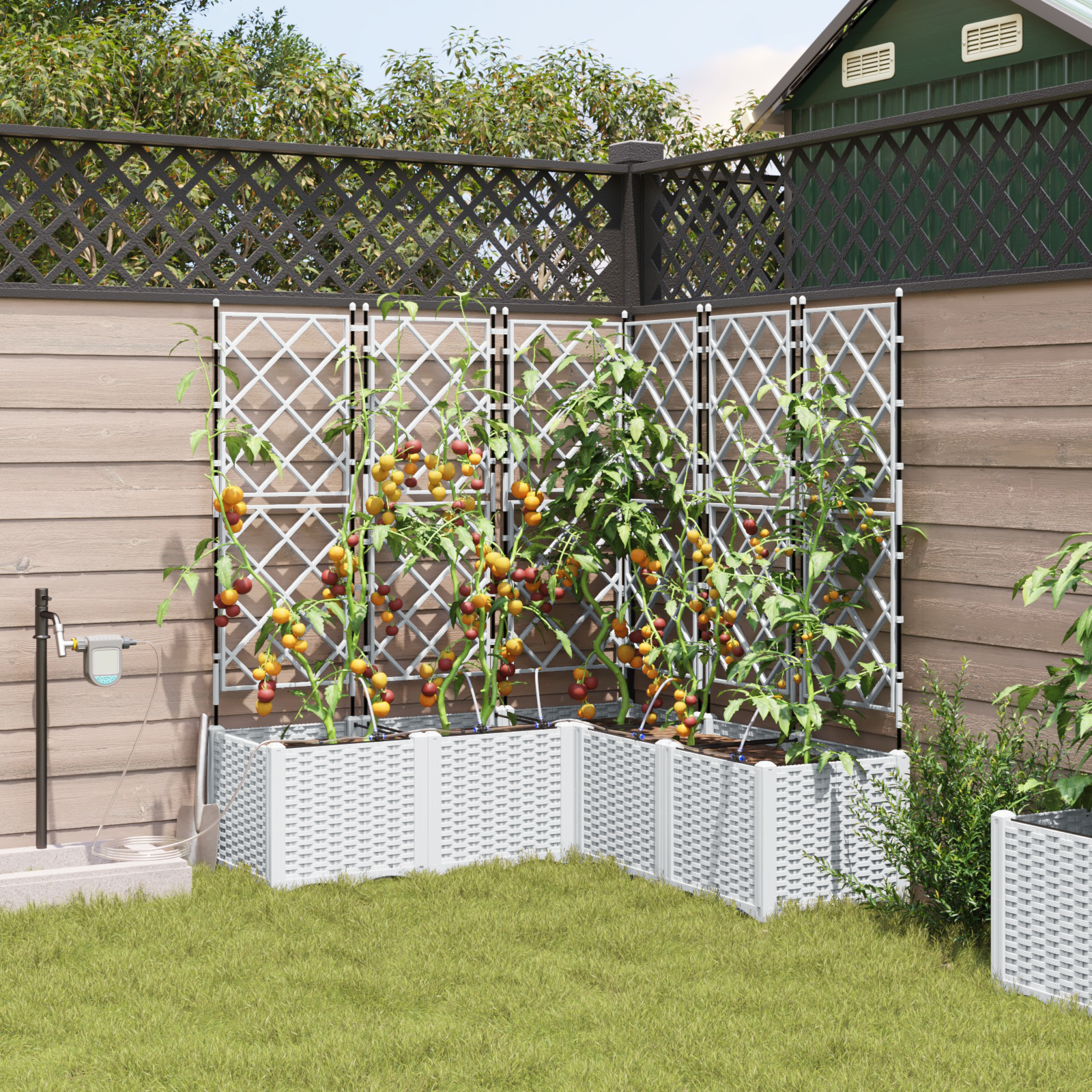 Hageplantere med vanningSystem 5 stk Hvit