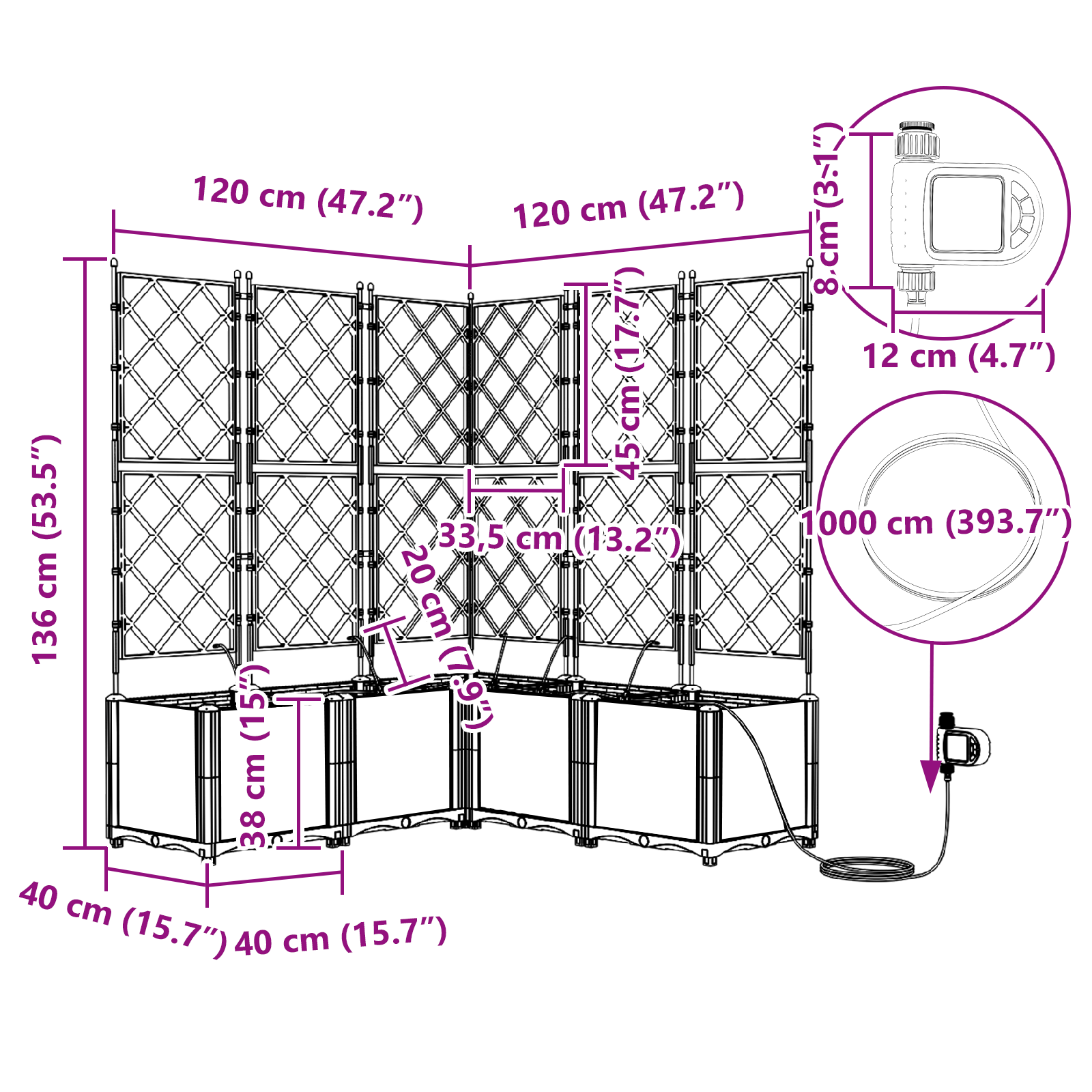 Hageplantere med vanningSystem 5 stk Hvit