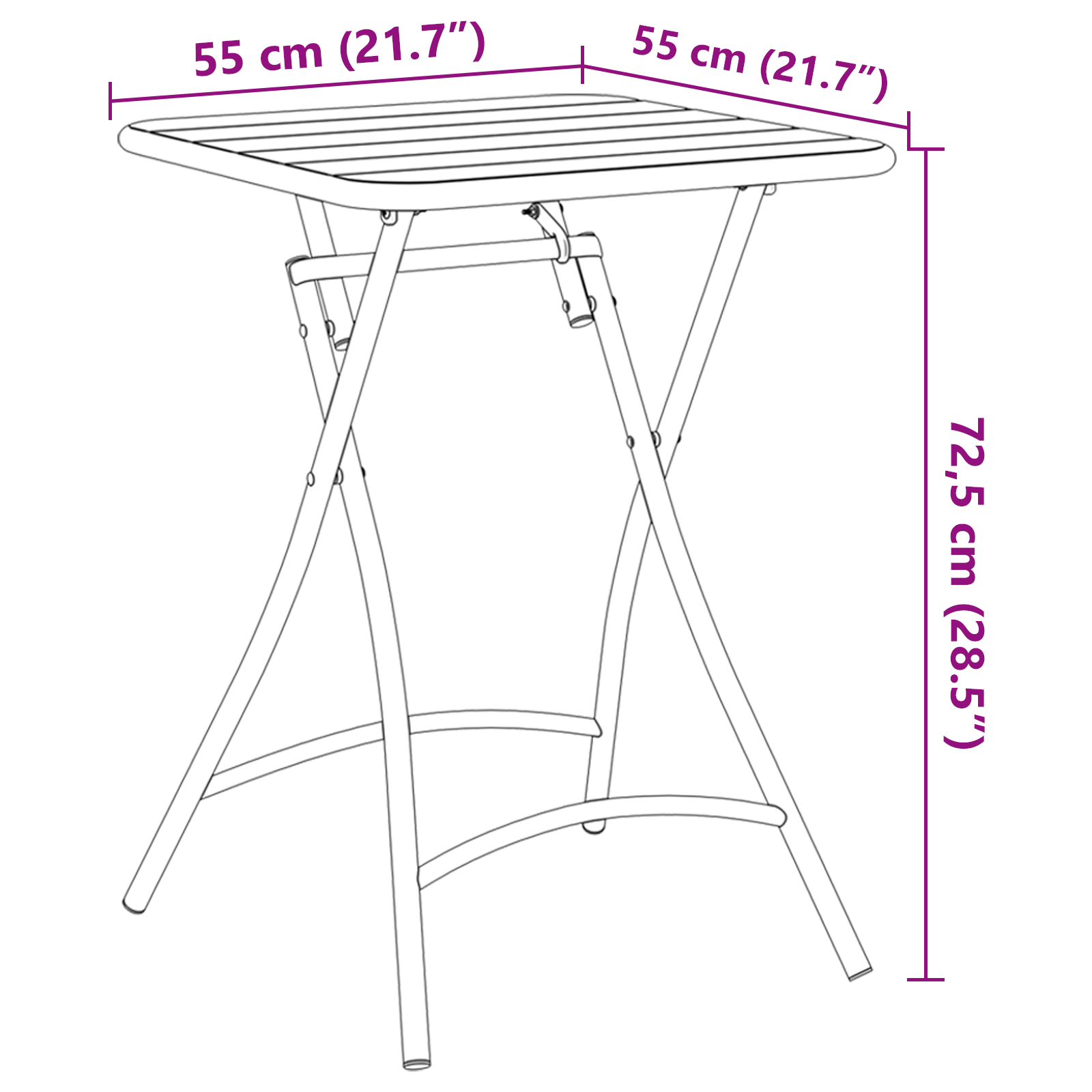 Sammenleggbart Hagebord Hvit 55x55x73 cm Stål