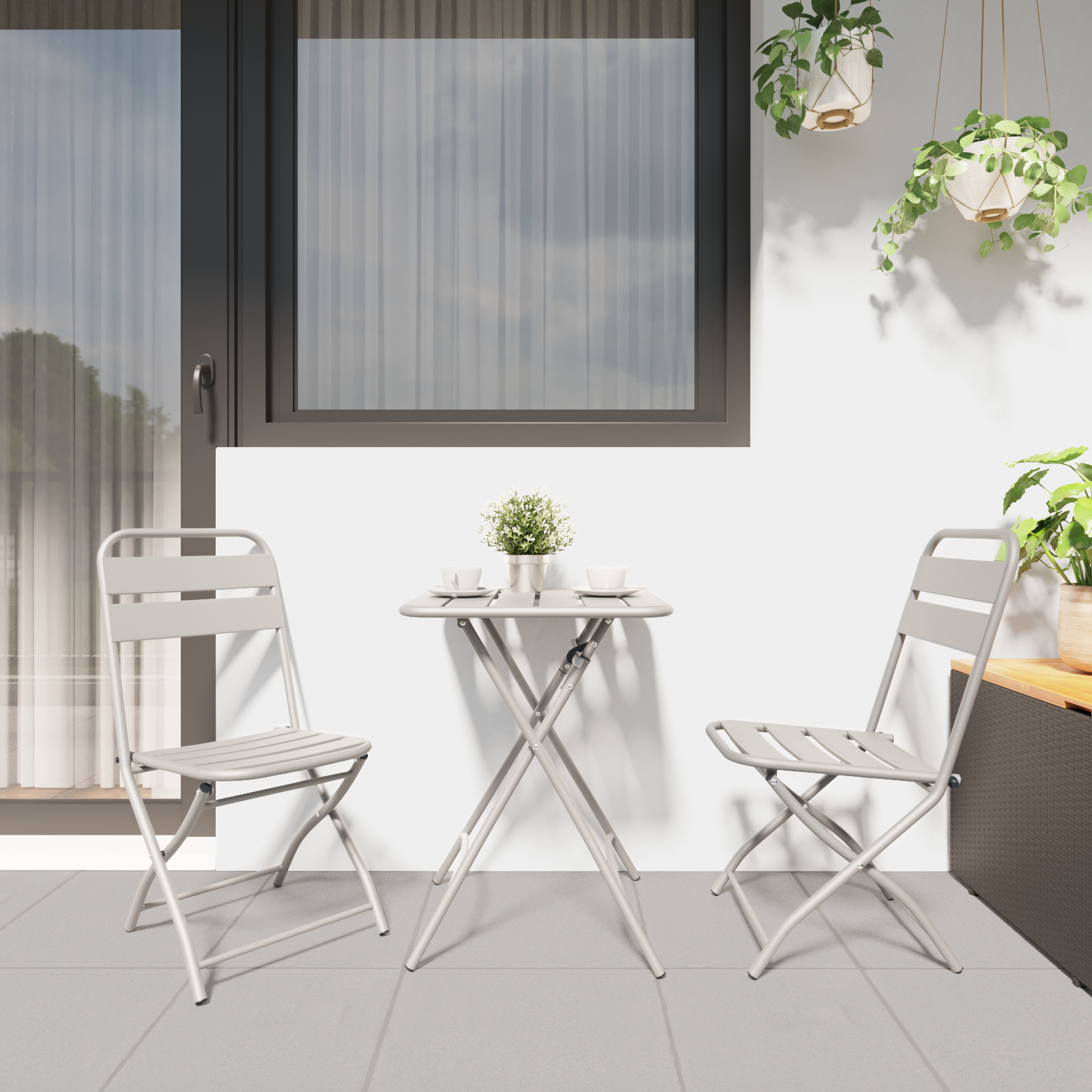 3-delt brettbart bistrosett i beige stål