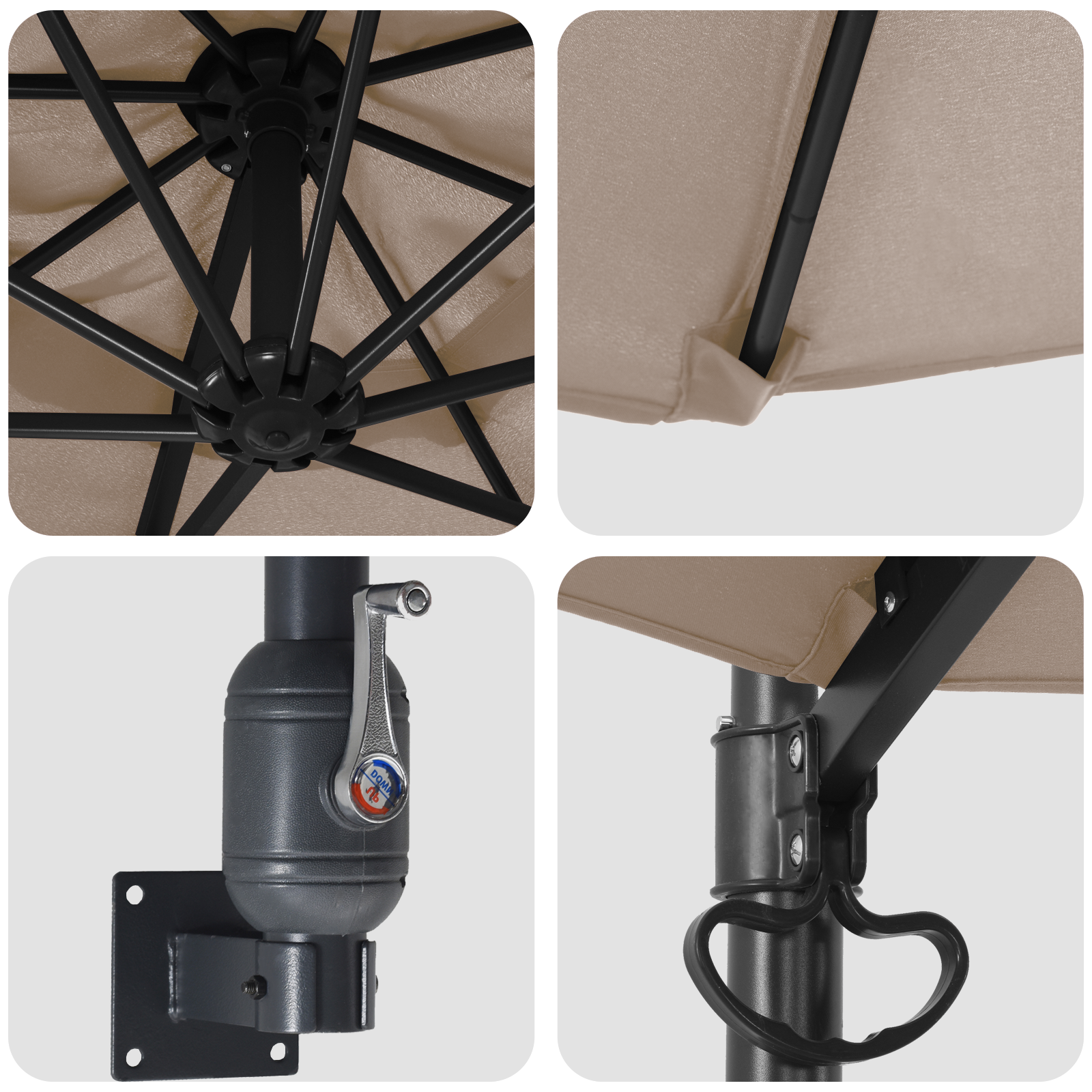 Patio-parasoll Taupe Polyester Stor Sammenleggbar Rund