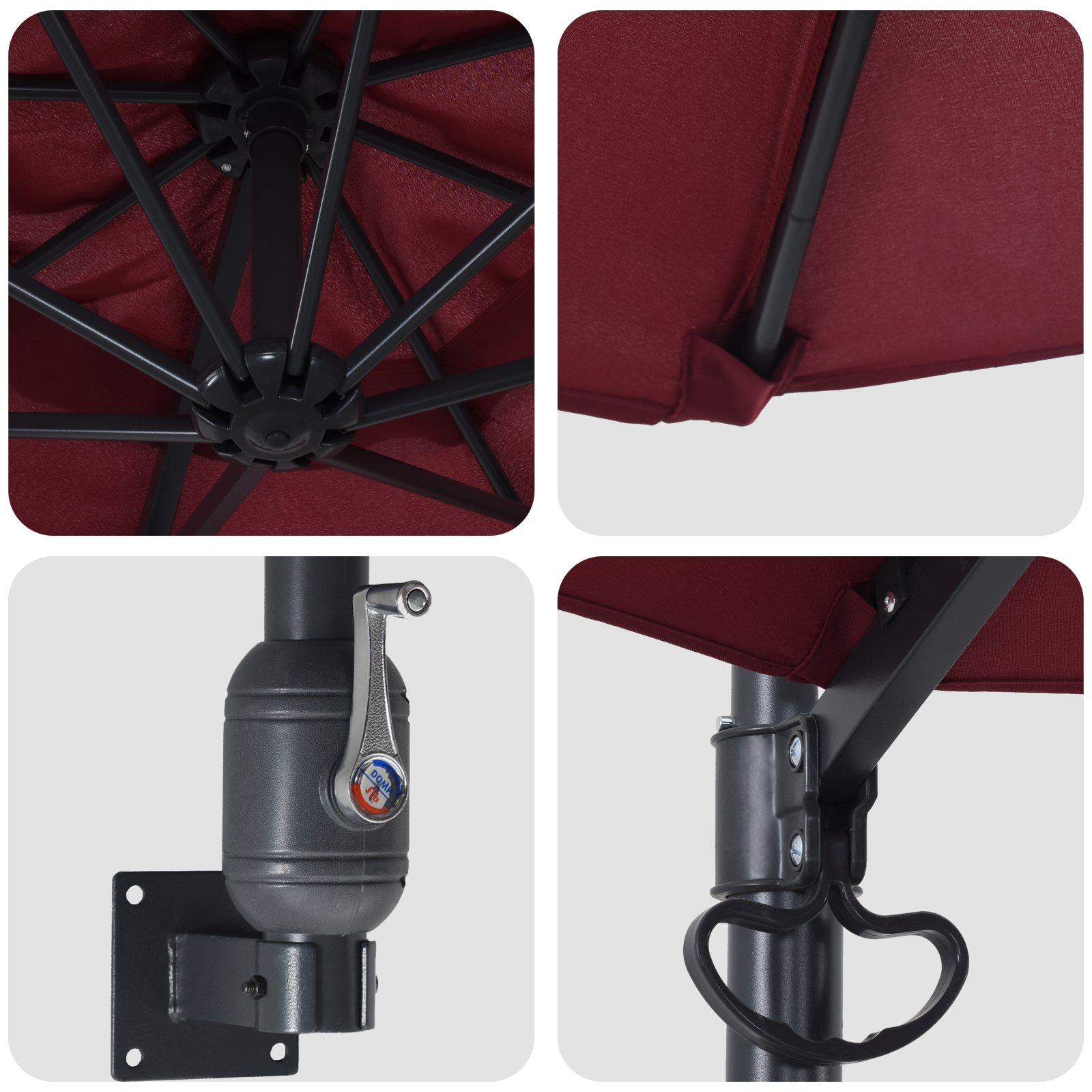 Uteplassparasoll Burgunder Polyester Stor Sammenleggbar Rund