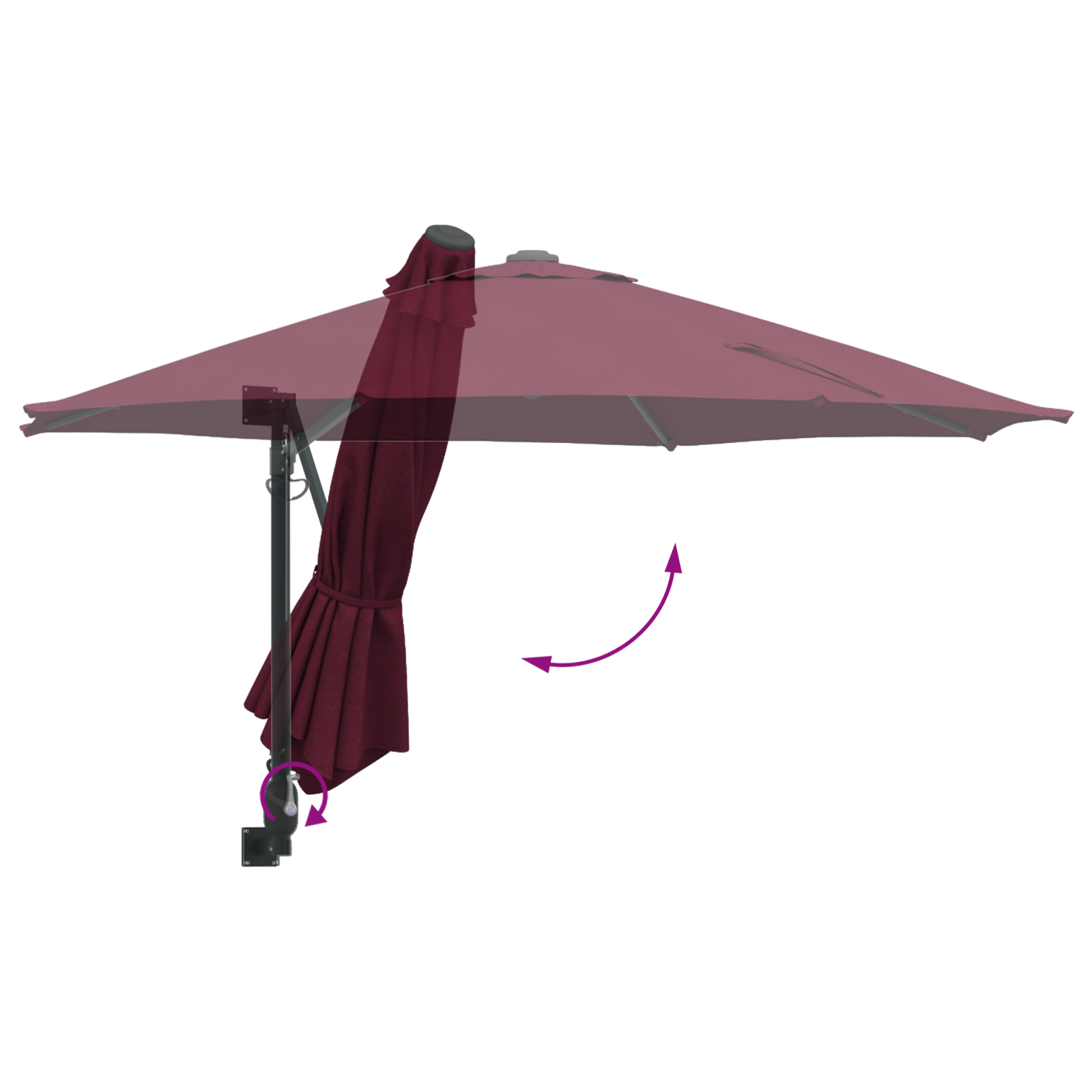 Uteplassparasoll Burgunder Polyester Stor Sammenleggbar Rund