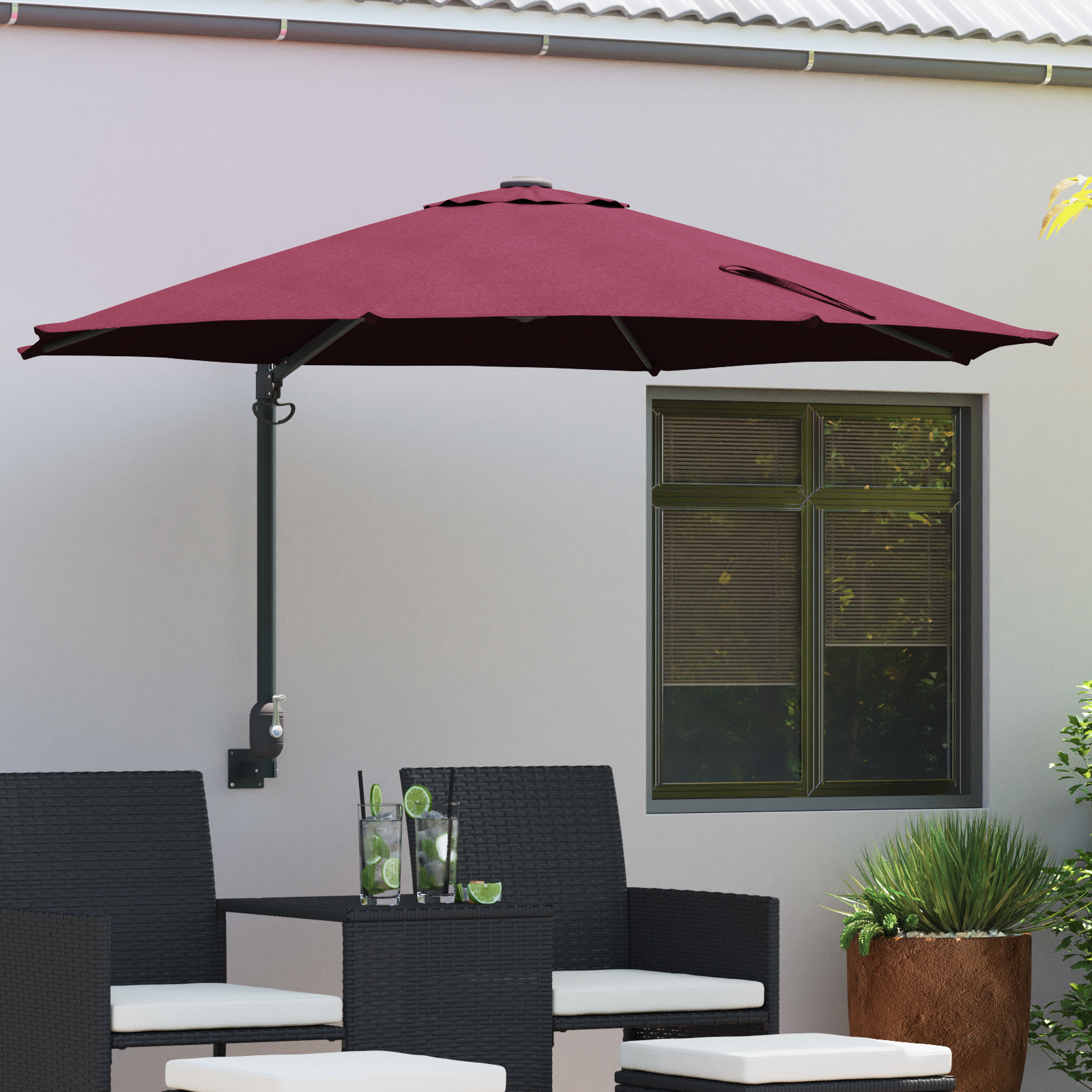 Uteplassparasoll Burgunder Polyester Stor Sammenleggbar Rund