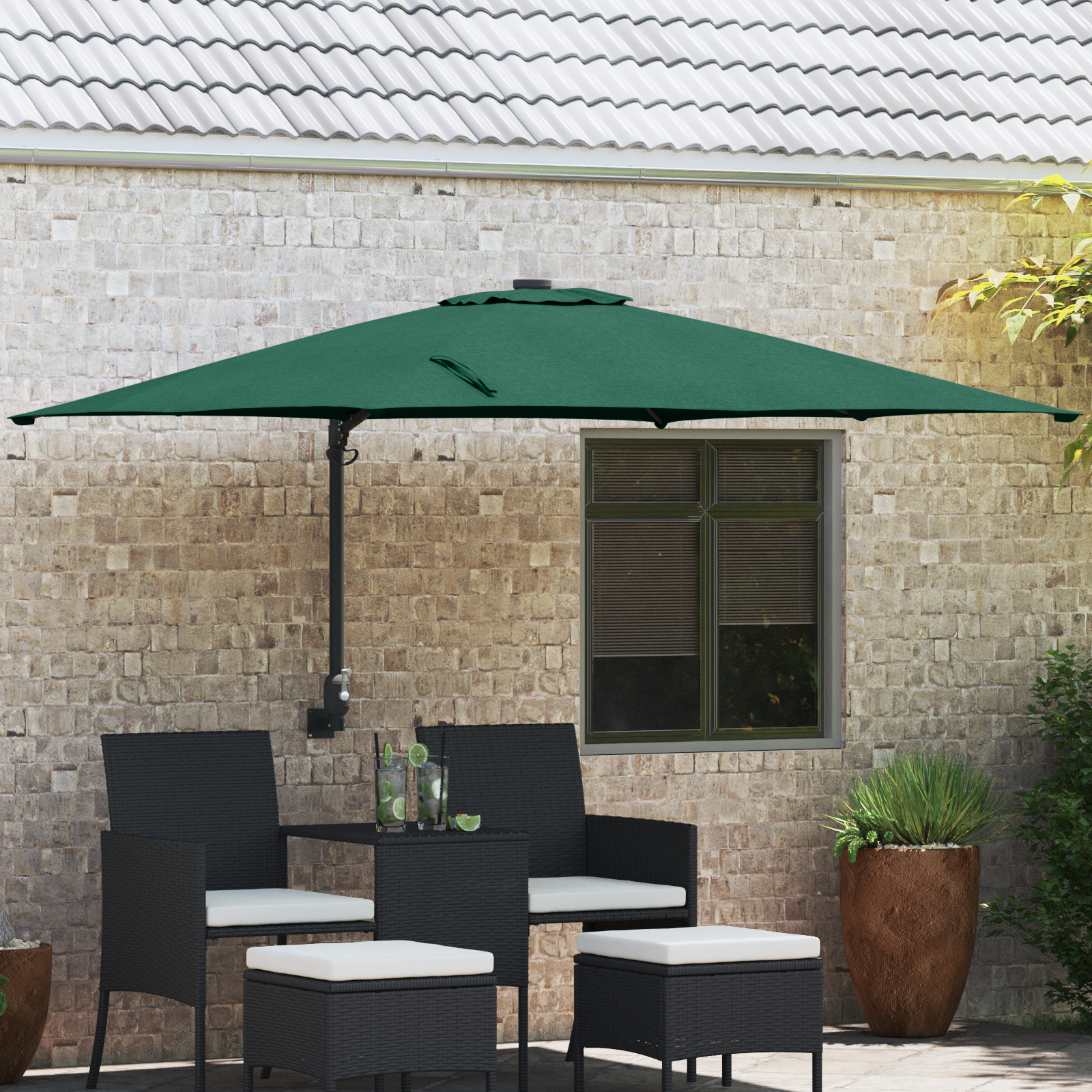 Uteplassparasoll Grønn Polyester 300 cm x 300 cm Sammenleggbar