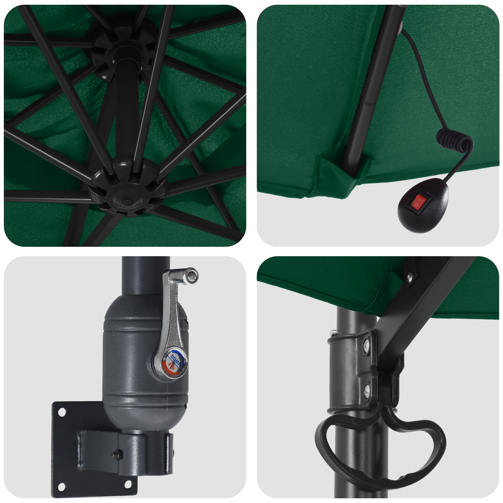 Veggmontert hageparasoll med LED Grønn 248 cm