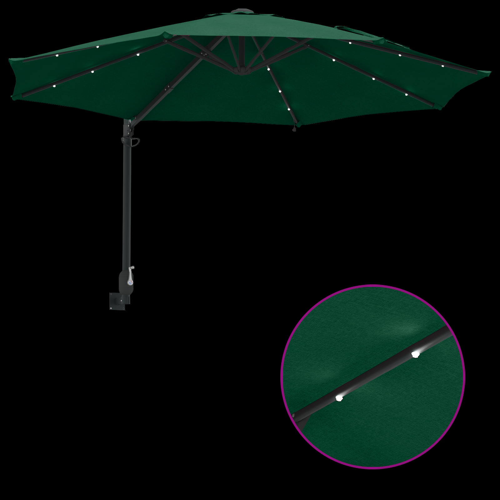Veggmontert hageparasoll med LED Grønn 248 cm