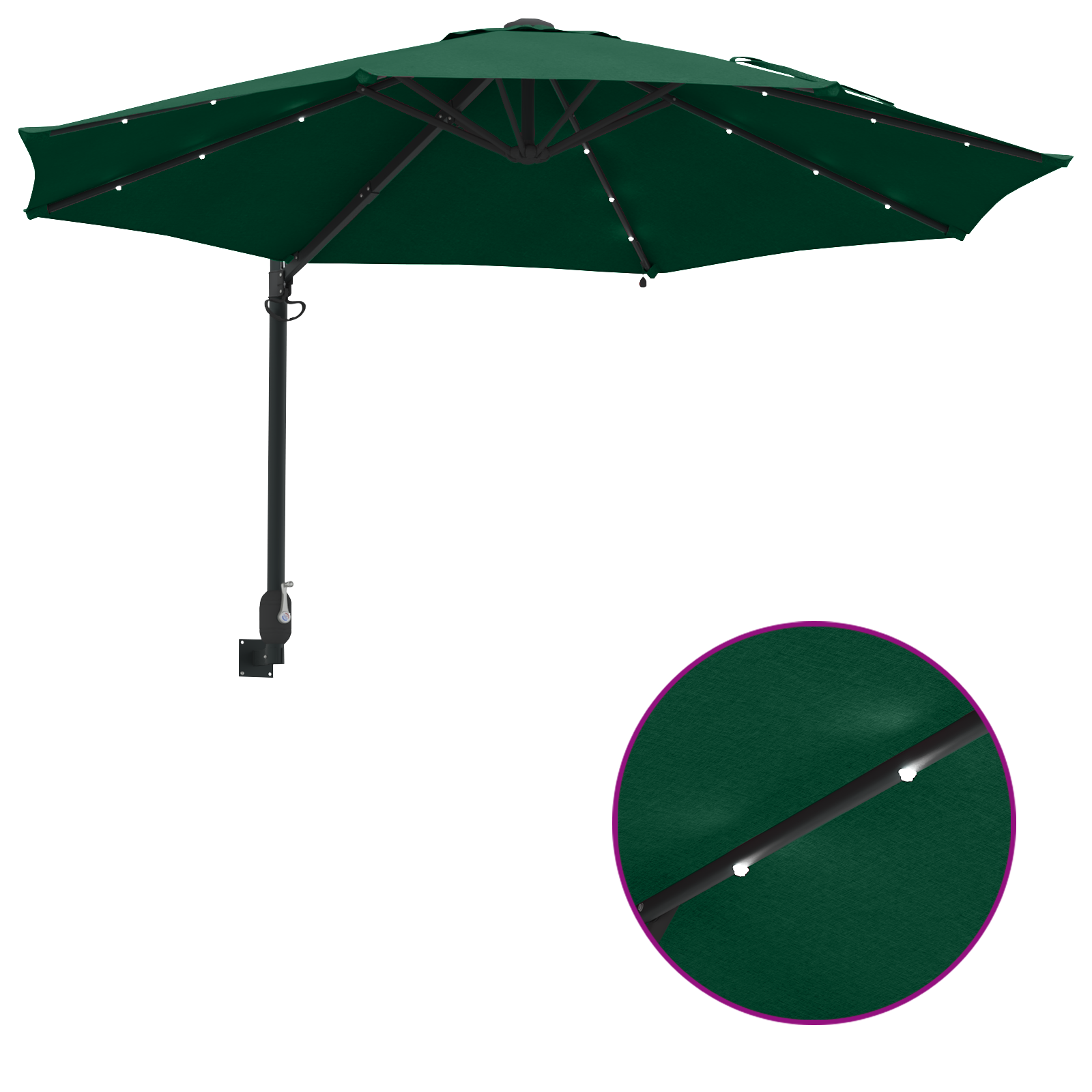 Veggmontert hageparasoll med LED Grønn 248 cm