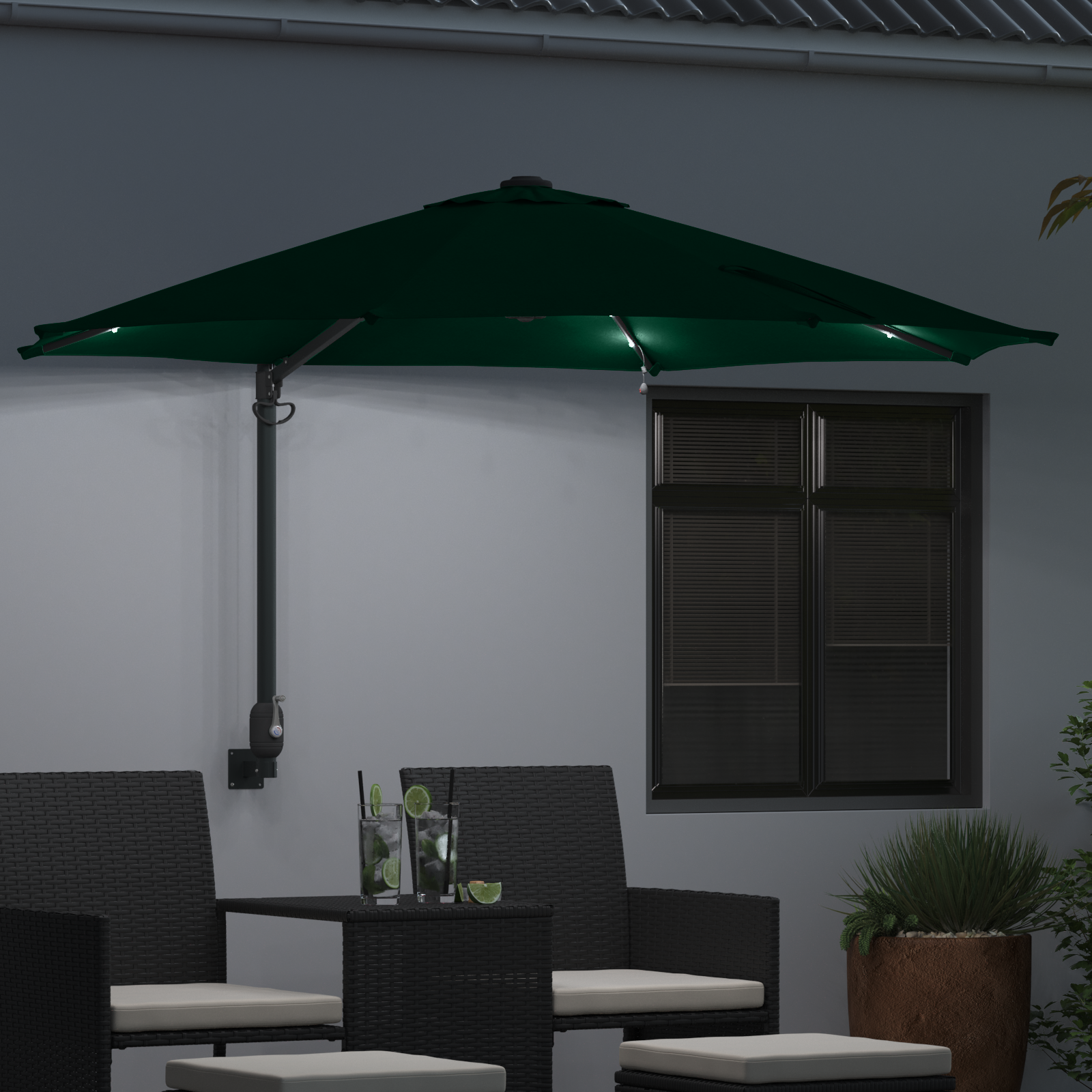 Veggmontert hageparasoll med LED Grønn 248 cm