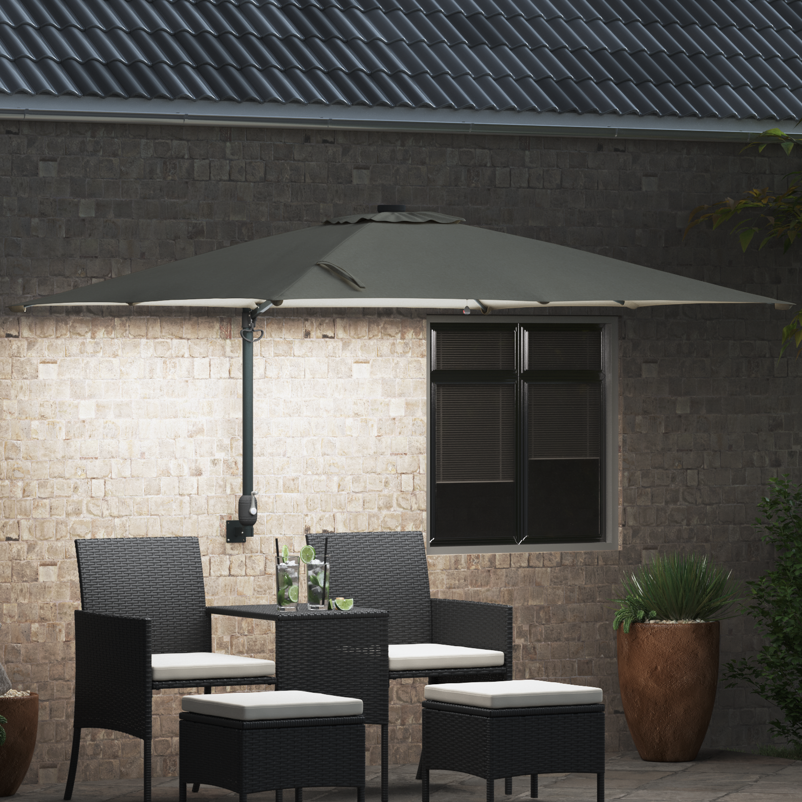Hageparasol sand 248.5 x 247.5 x 160 cm stoff