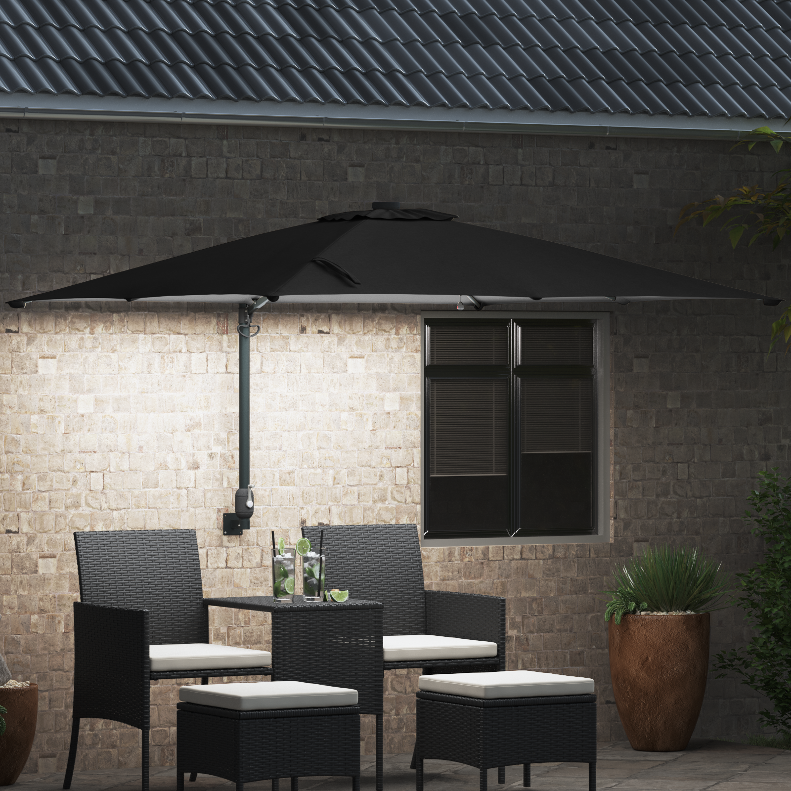 Hageparasol Svart 248.5 x 247.5 x 160 cm stoff