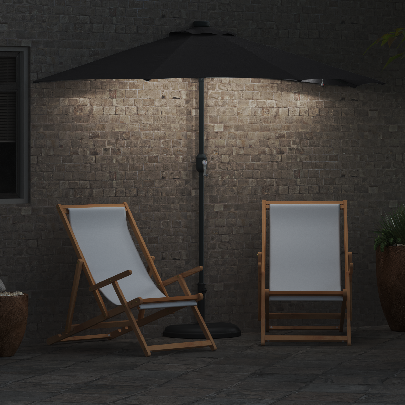 Hageparasol Svart 294 x 150 x 223 cm stoff