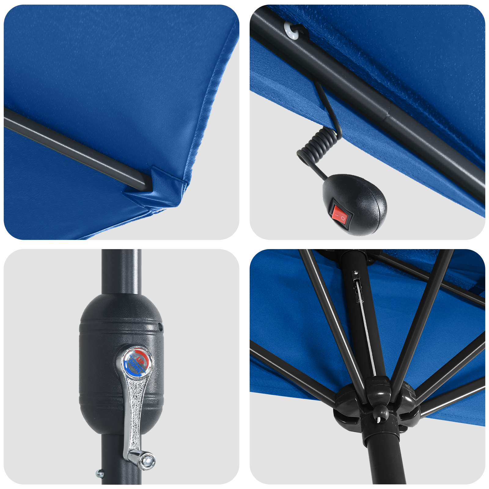 Hageparasol with LED Strip Lights Blå 294 x 150 x 223 cm stoff