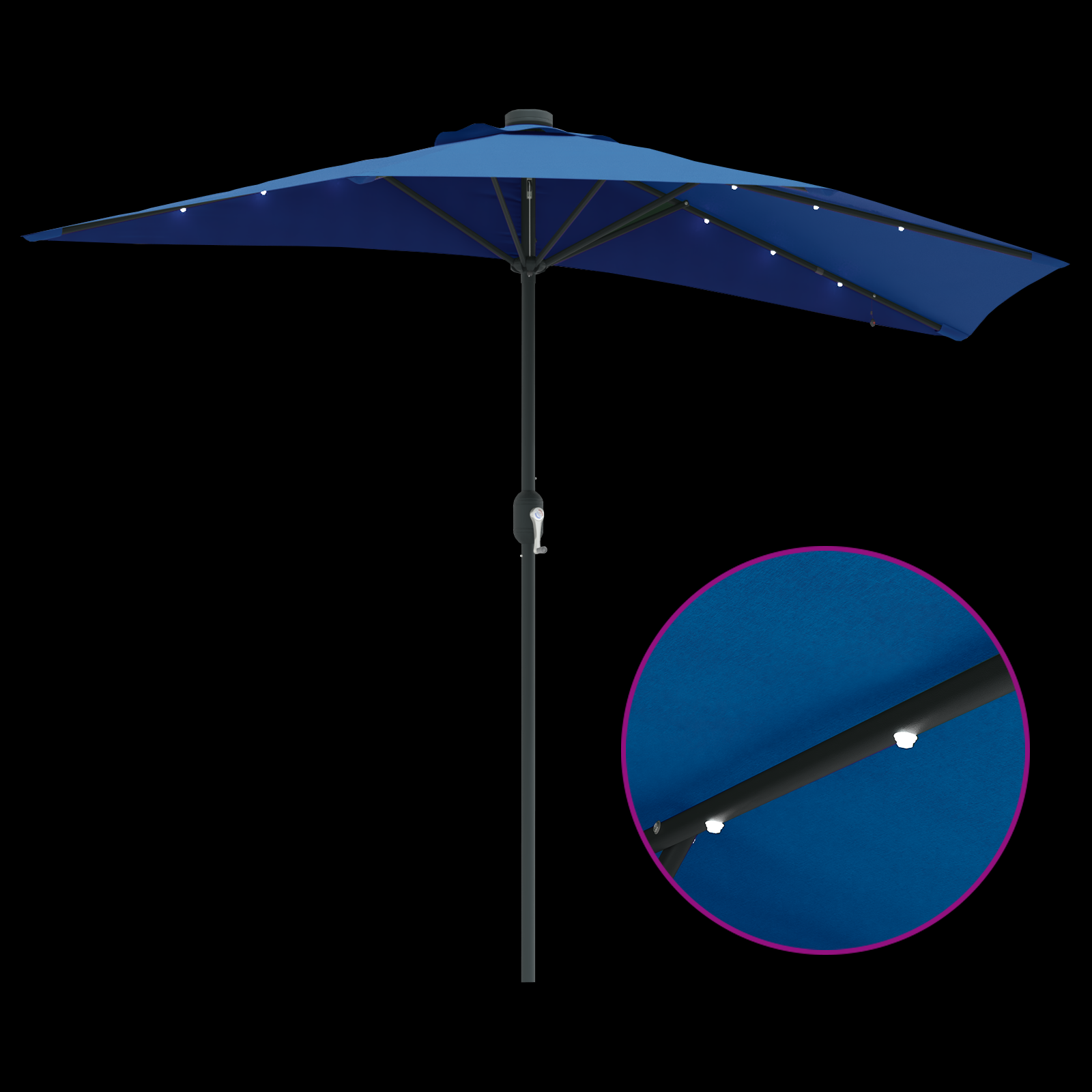 Hageparasol with LED Strip Lights Blå 294 x 150 x 223 cm stoff