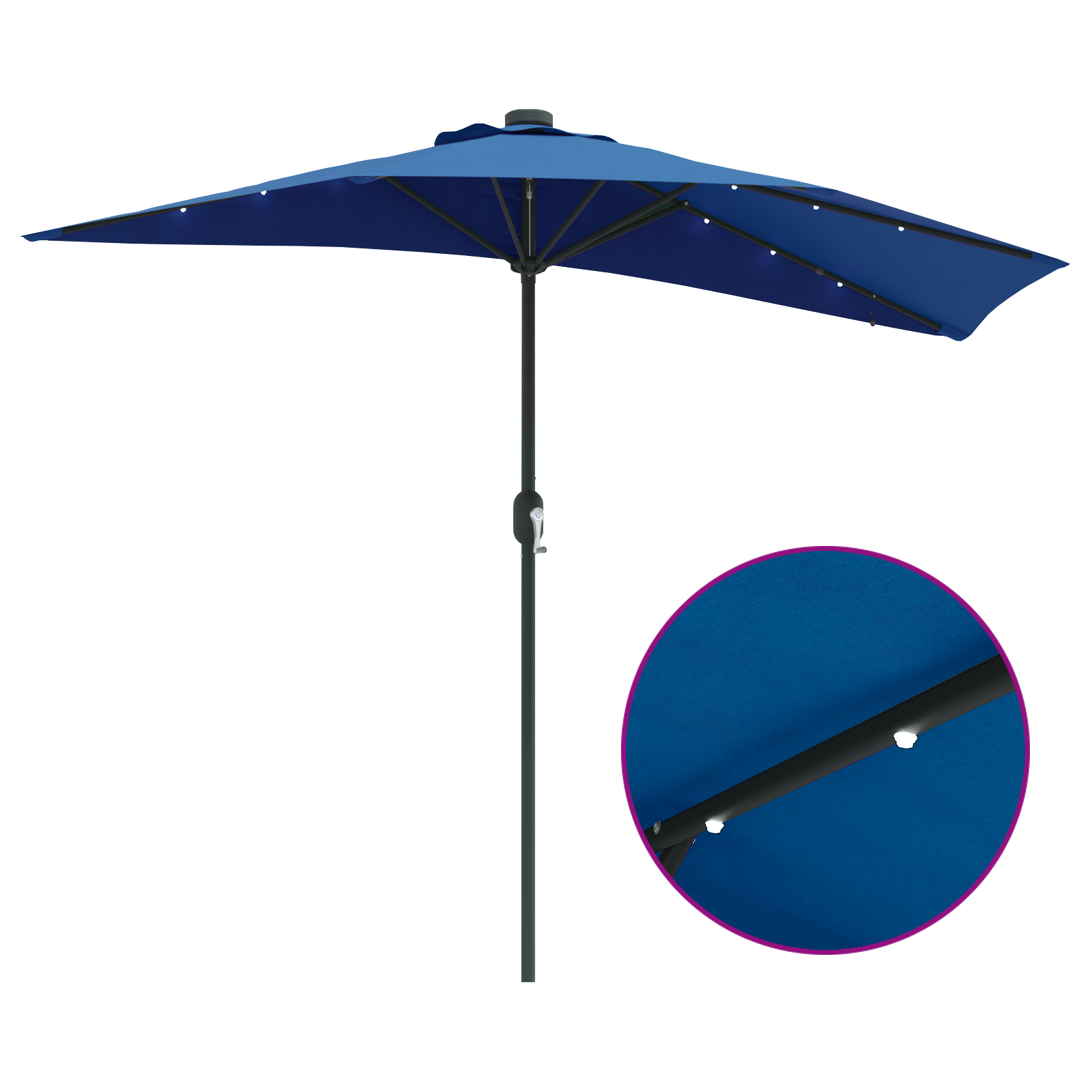 Hageparasol with LED Strip Lights Blå 294 x 150 x 223 cm stoff