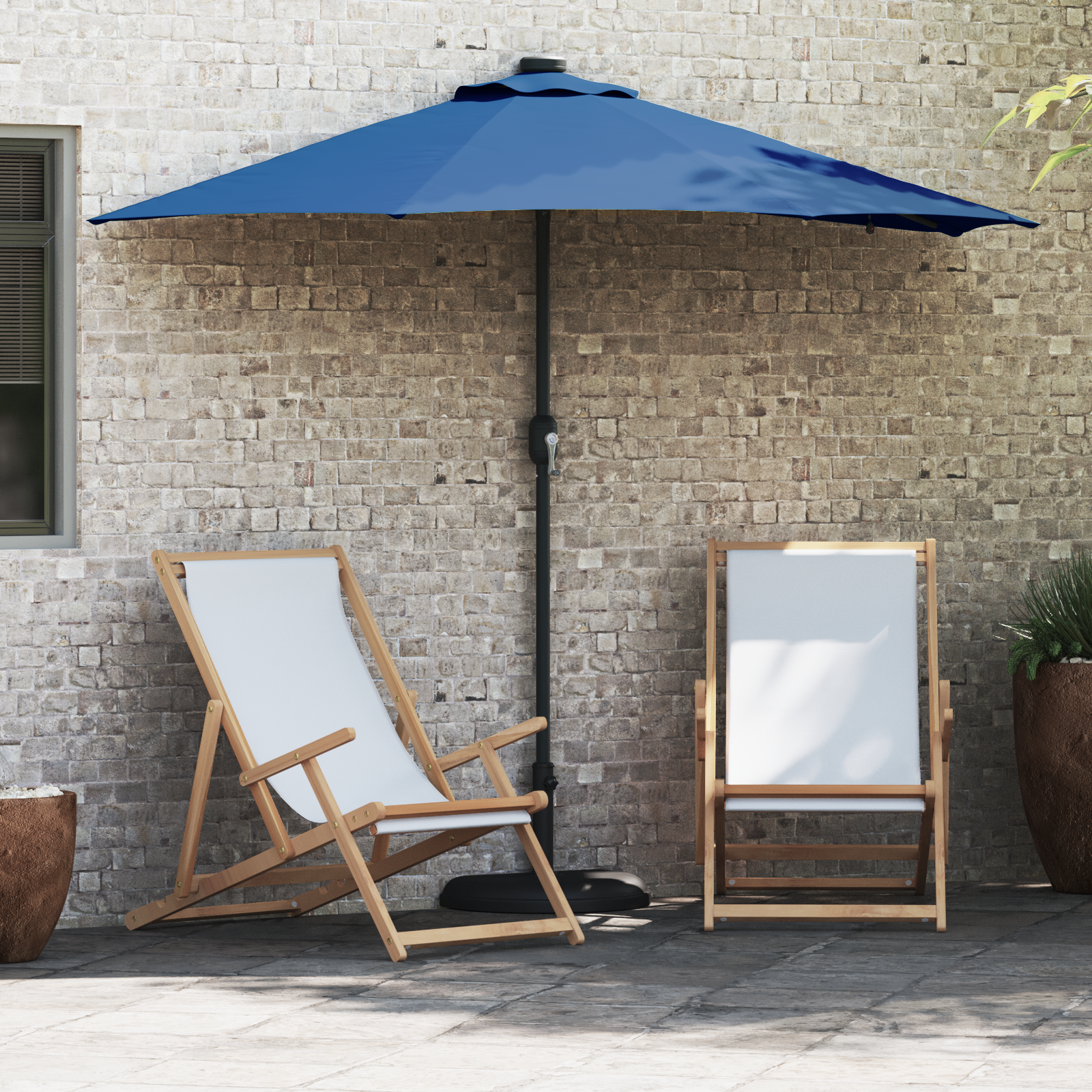 Hageparasol with LED Strip Lights Blå 294 x 150 x 223 cm stoff
