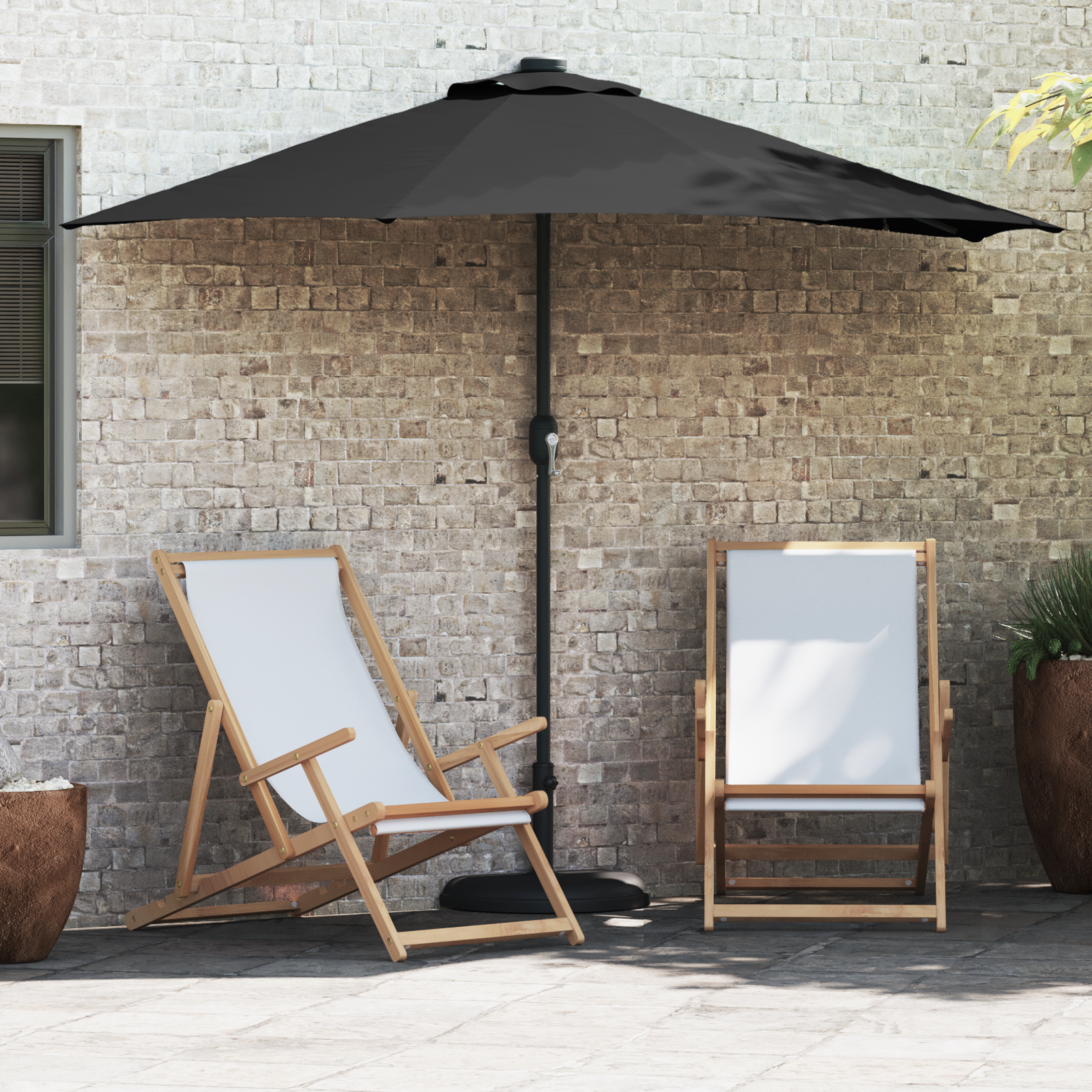 Hageparasol Svart 294 x 150 x 224 cm stoff