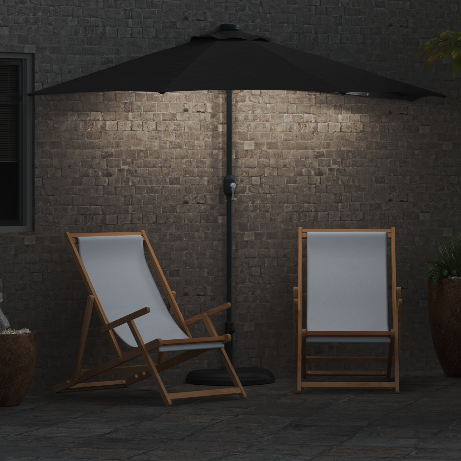 Hageparasol Svart 294 x 150 x 224 cm stoff