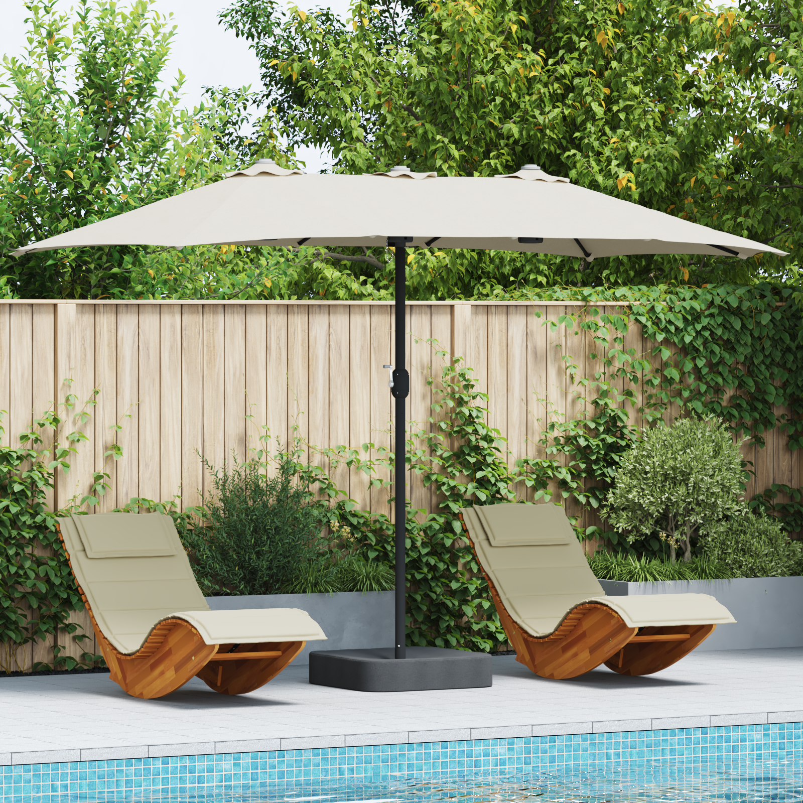 Hageparasol sand 385 x 209 x 244 cm stoff