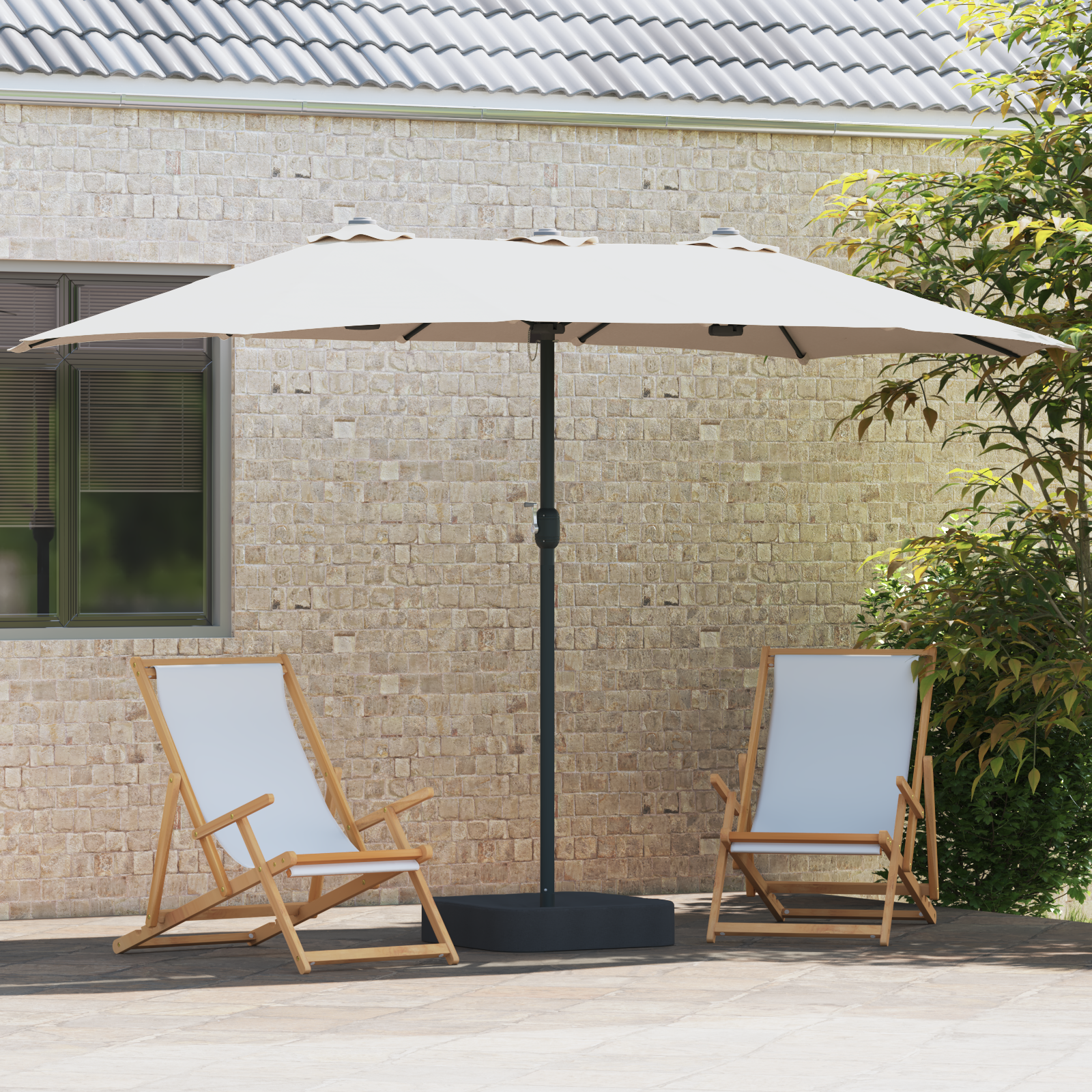 Hageparasol sand 385 x 209 x 244 cm stoff
