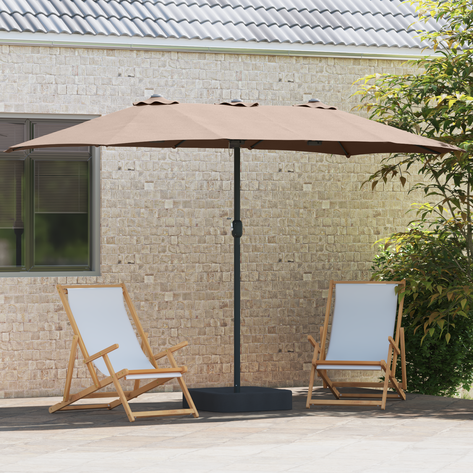 Hageparasol Gråbrun 385 x 209 x 244 cm stoff