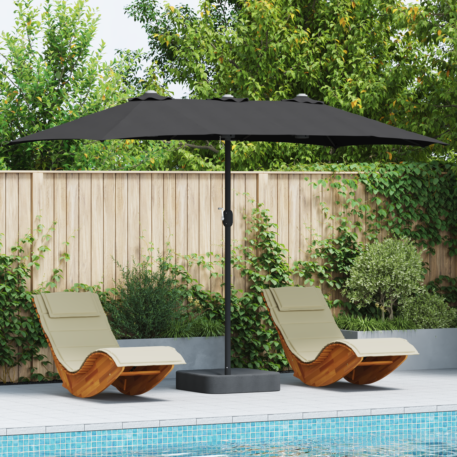 Hageparasol Svart 385 x 209 x 244 cm stoff